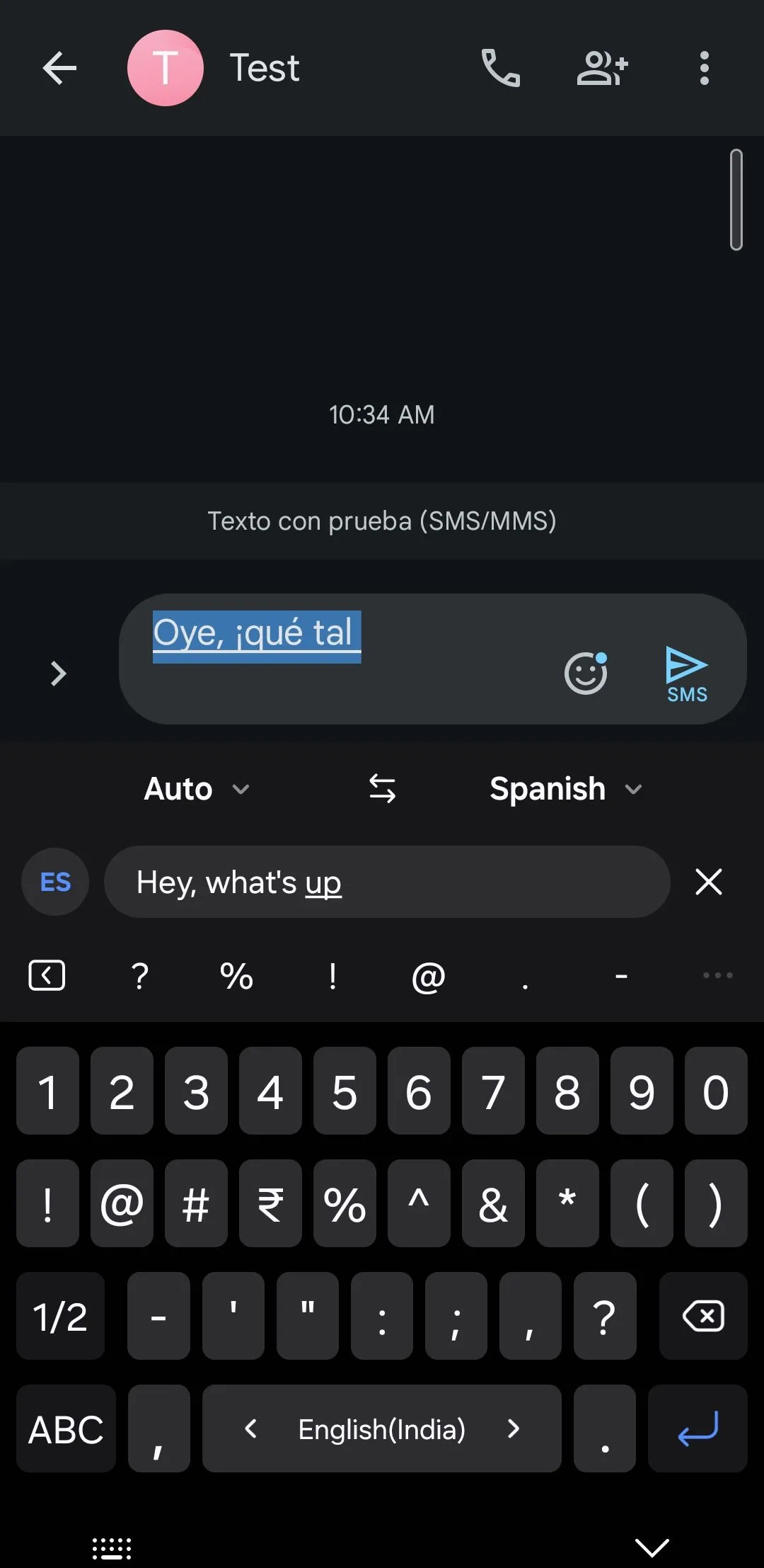 Dịch tiếng Anh sang tiếng Tây Ban Nha trong bàn phím Samsung trên điện thoại Galaxy bằng Chat Assist