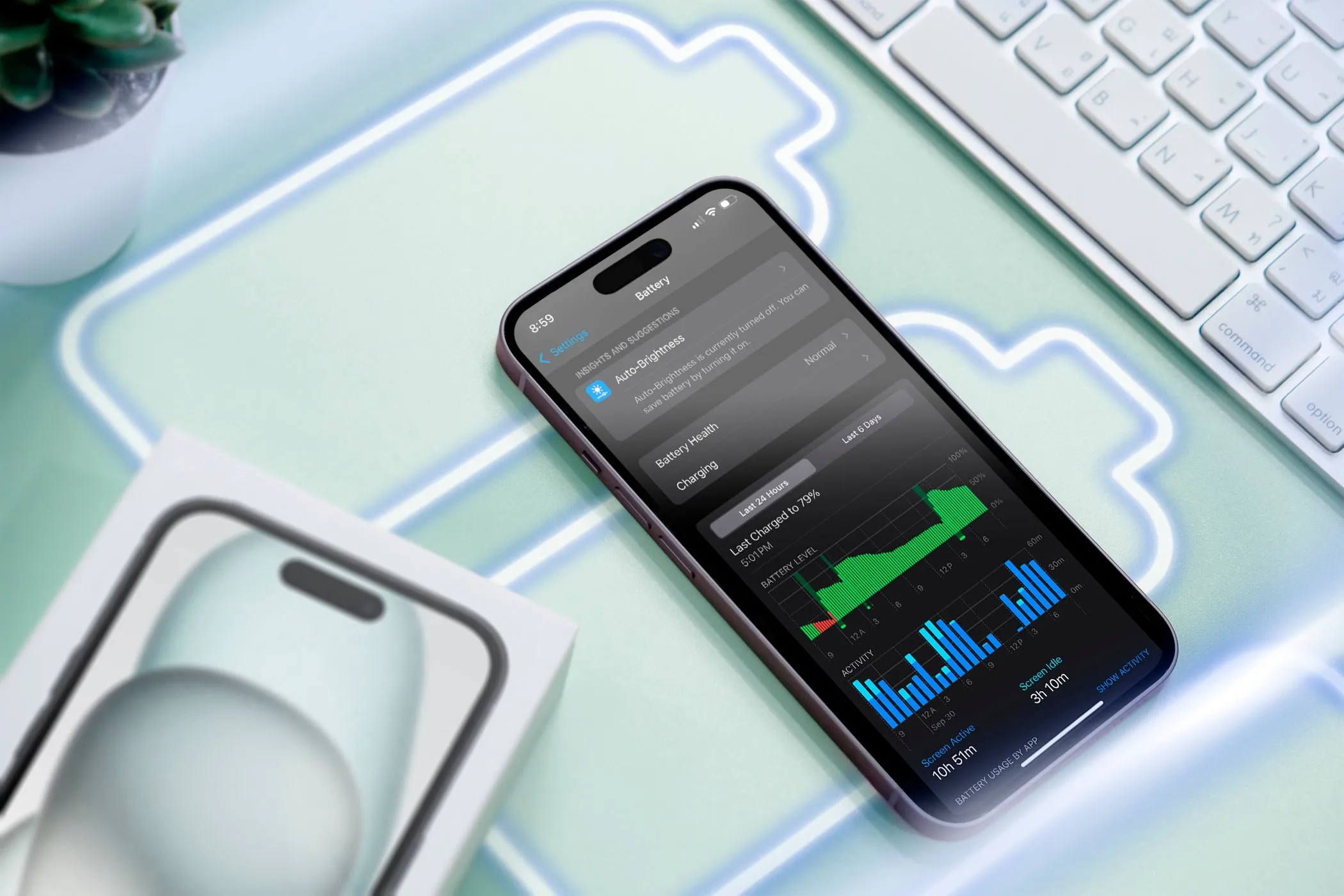 Điện thoại iPhone hiển thị biểu tượng pin và mức sử dụng pin, minh họa cơ chế quản lý hiệu suất sau cập nhật phần mềm
