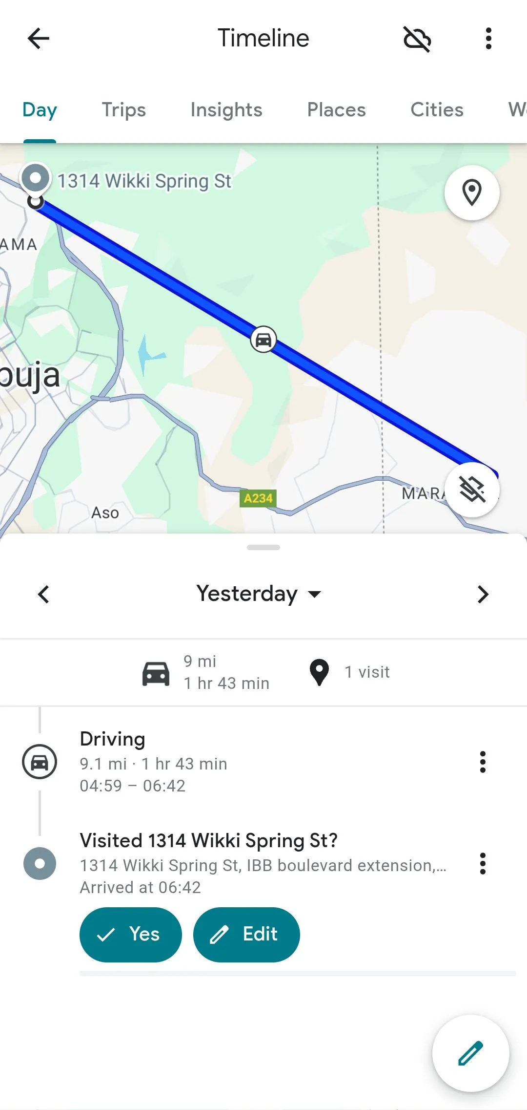 Dòng thời gian hoạt động của người dùng trên Google Maps