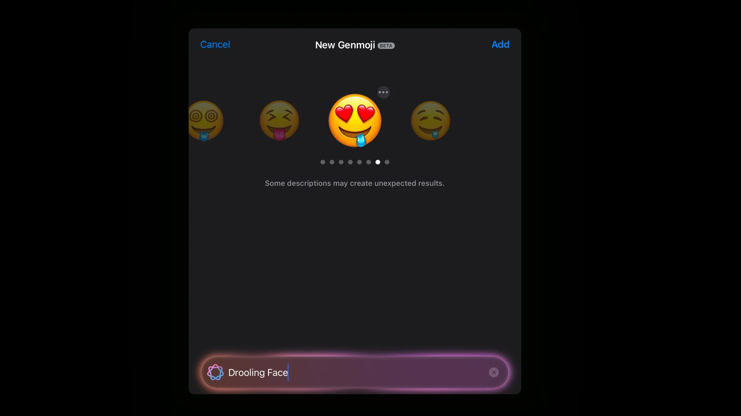 Emoji khuôn mặt chảy nước dãi với mắt hình trái tim từ Genmoji