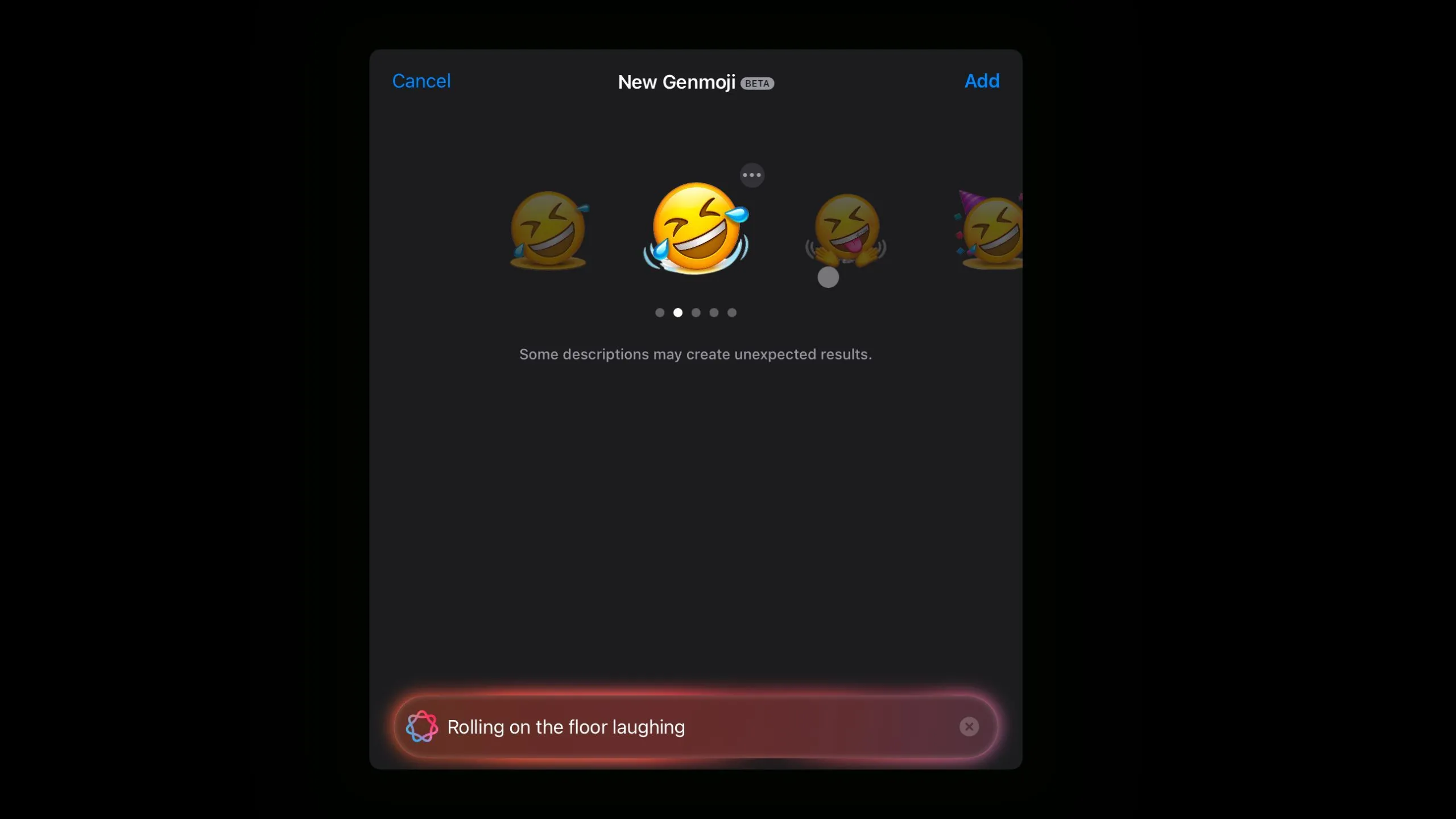 Emoji mặt cười lăn lộn được Genmoji tạo ra