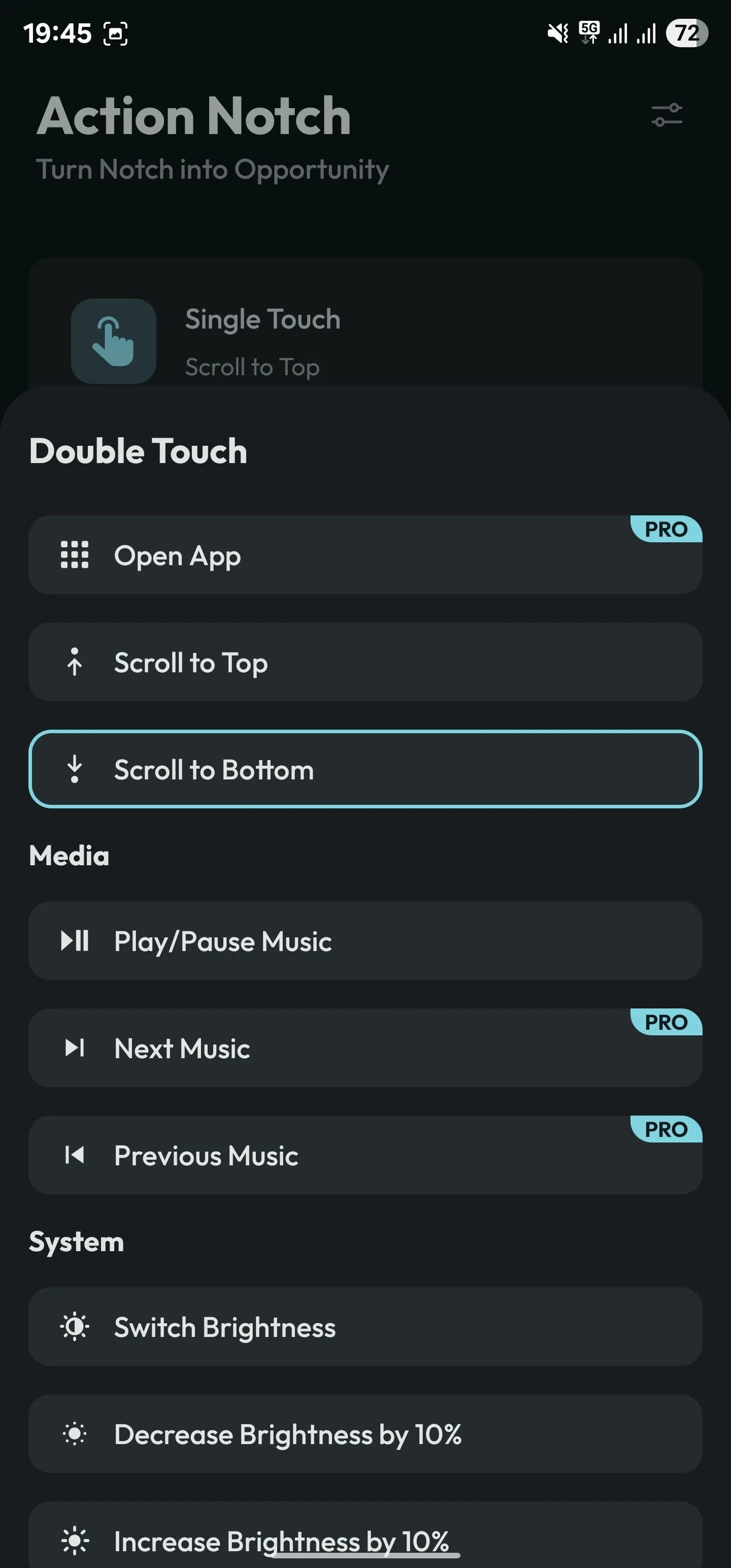 Gán cử chỉ chạm đúp (Double Touch) để cuộn xuống cuối trang trong Action Notch