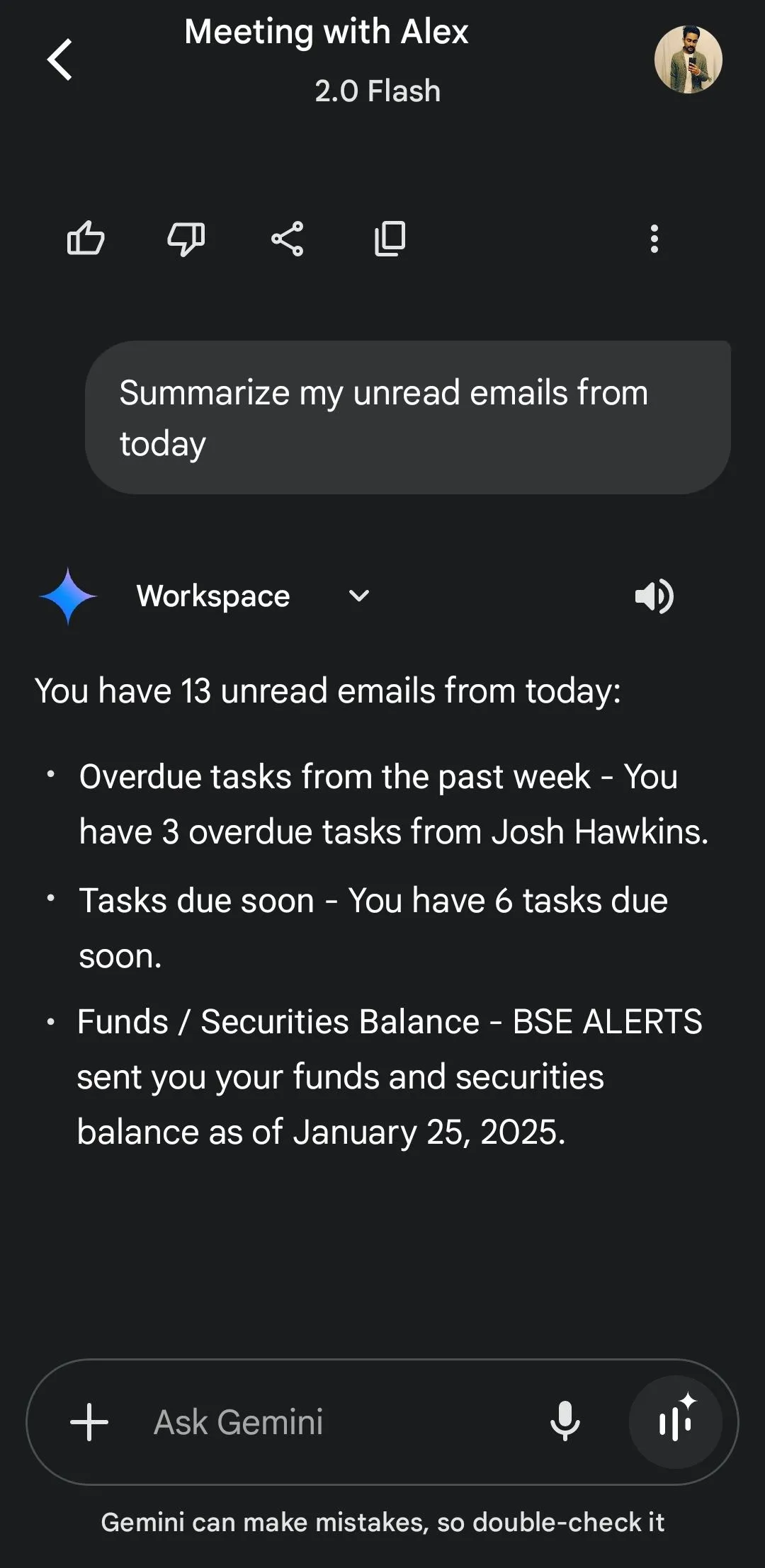 Gemini tóm tắt email chưa đọc từ Gmail