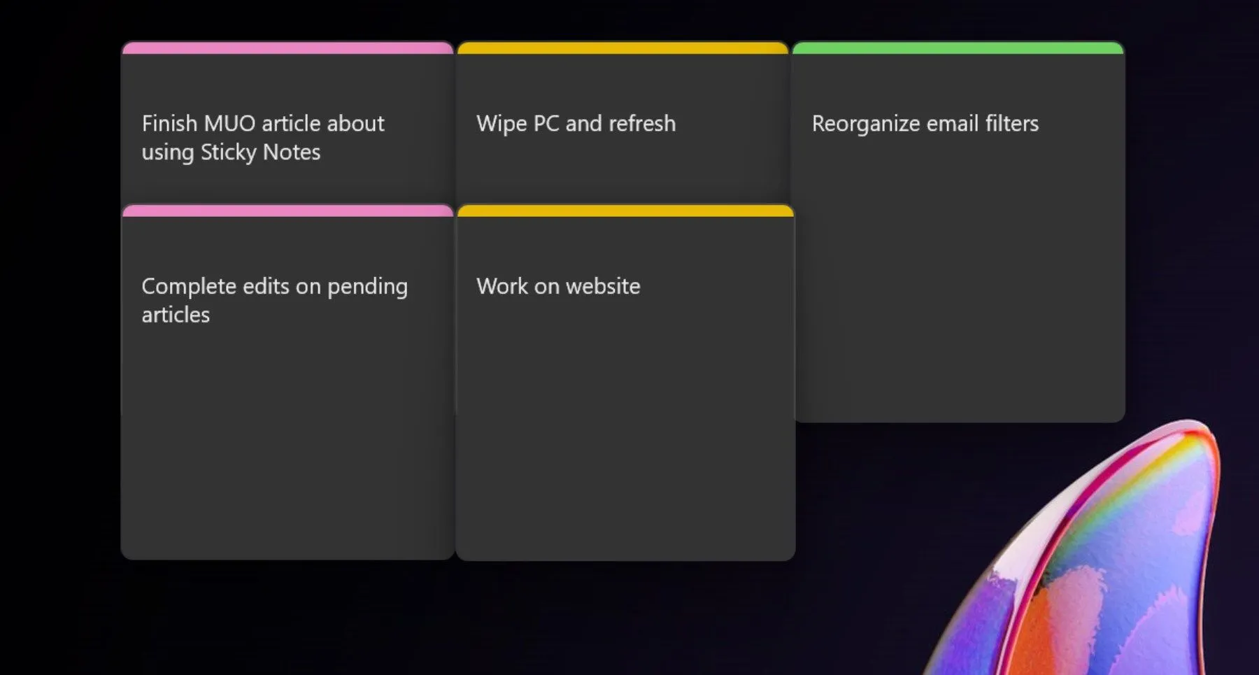 Ghi chú Sticky Notes được mã hóa màu theo độ ưu tiên trên Windows 11