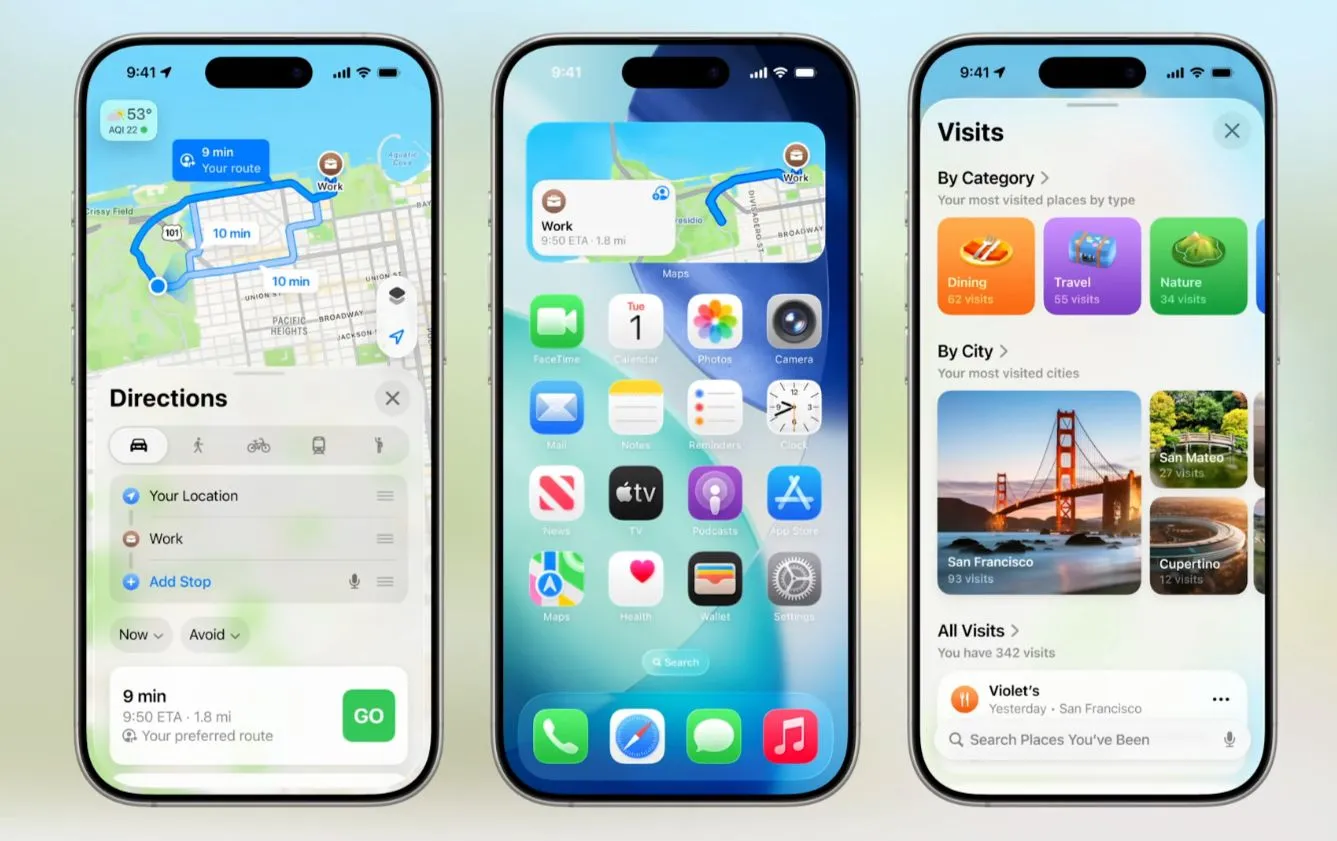 Giao diện Apple Maps trong iOS 26 hiển thị các điểm nổi bật của tính năng mới