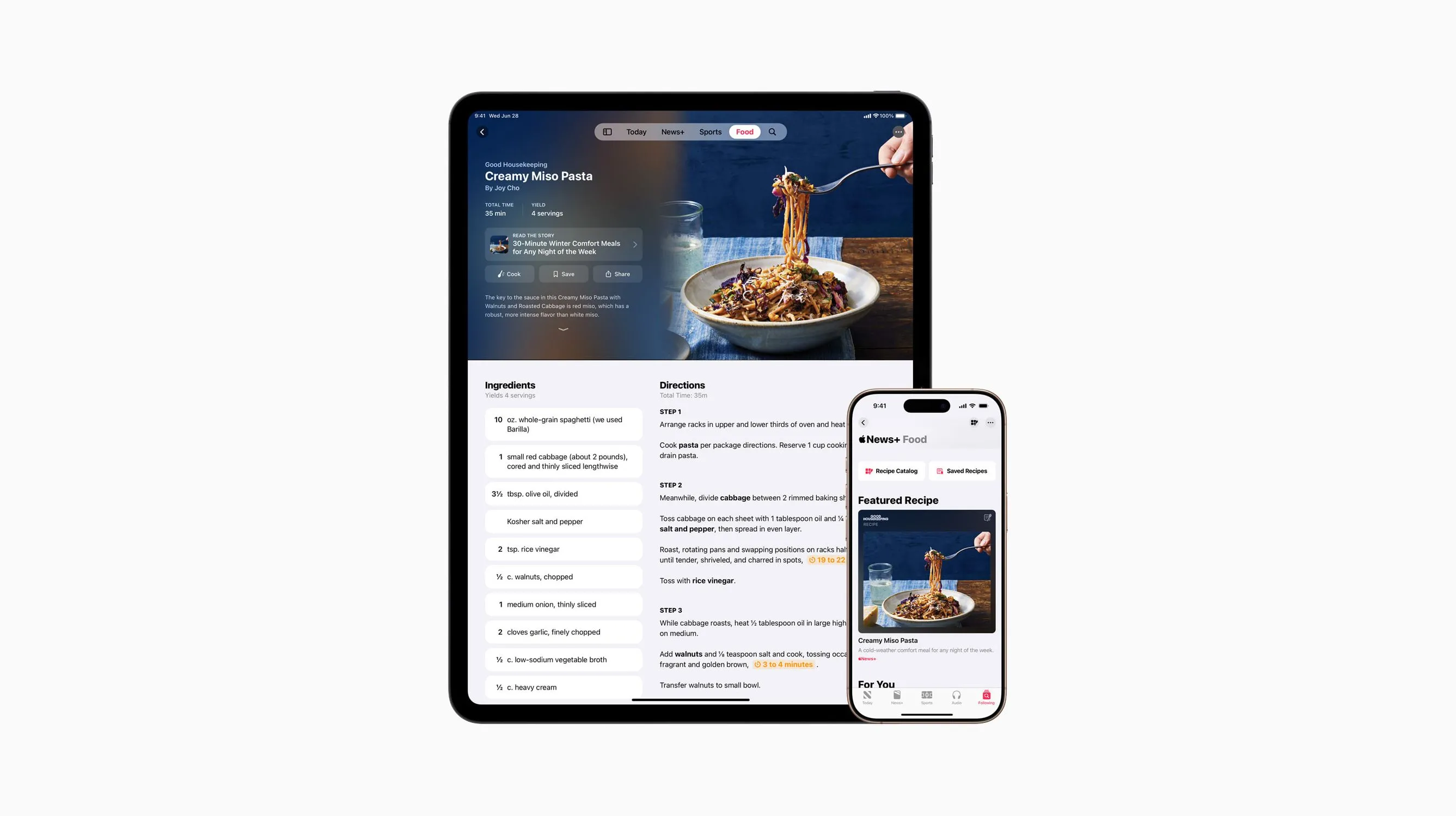 Giao diện Apple News+ Food mới trên các thiết bị Apple, hiển thị nội dung ẩm thực phong phú