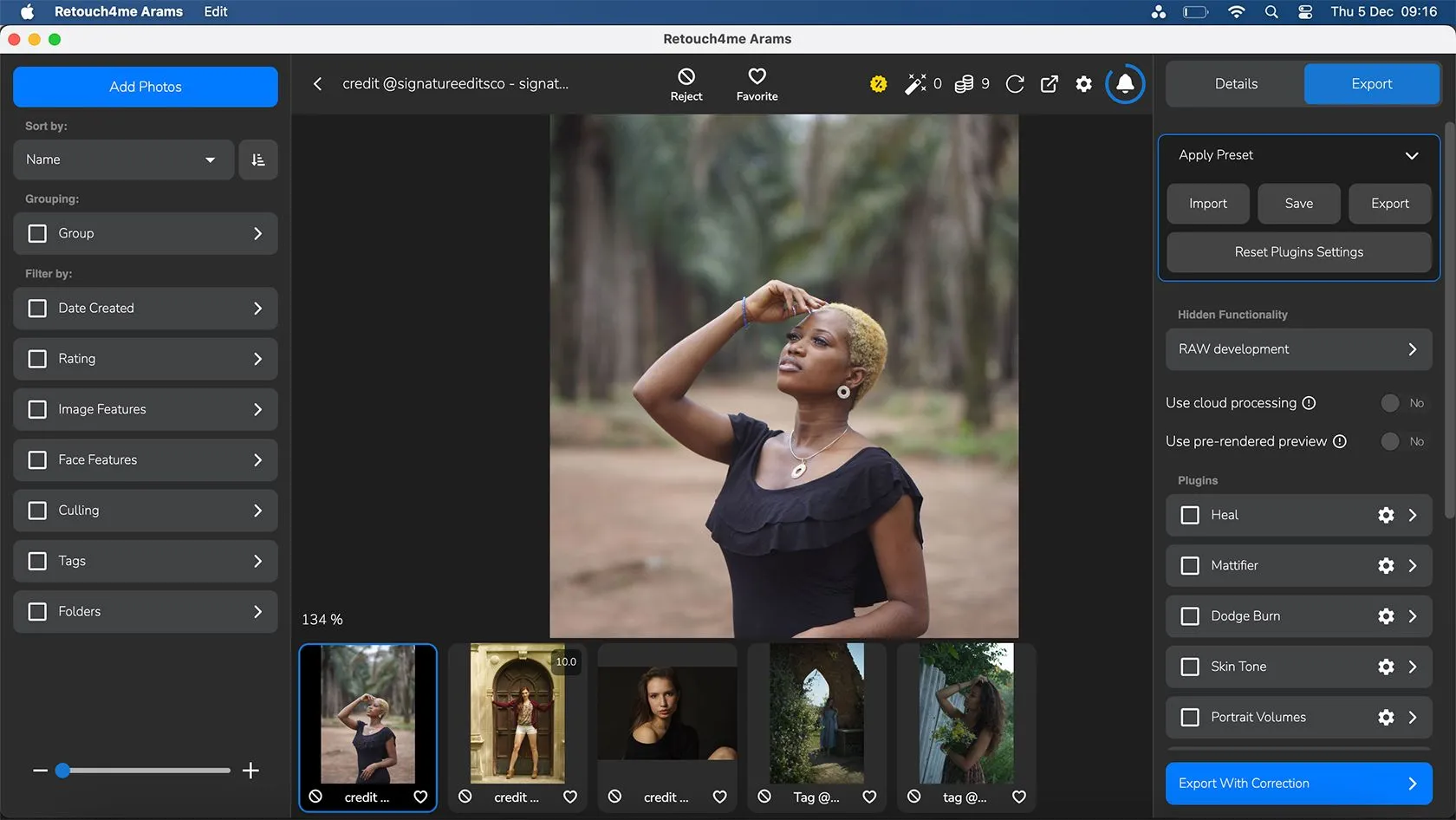 Giao diện Arams hub của Retouch4Me với các plugin chỉnh sửa ảnh AI
