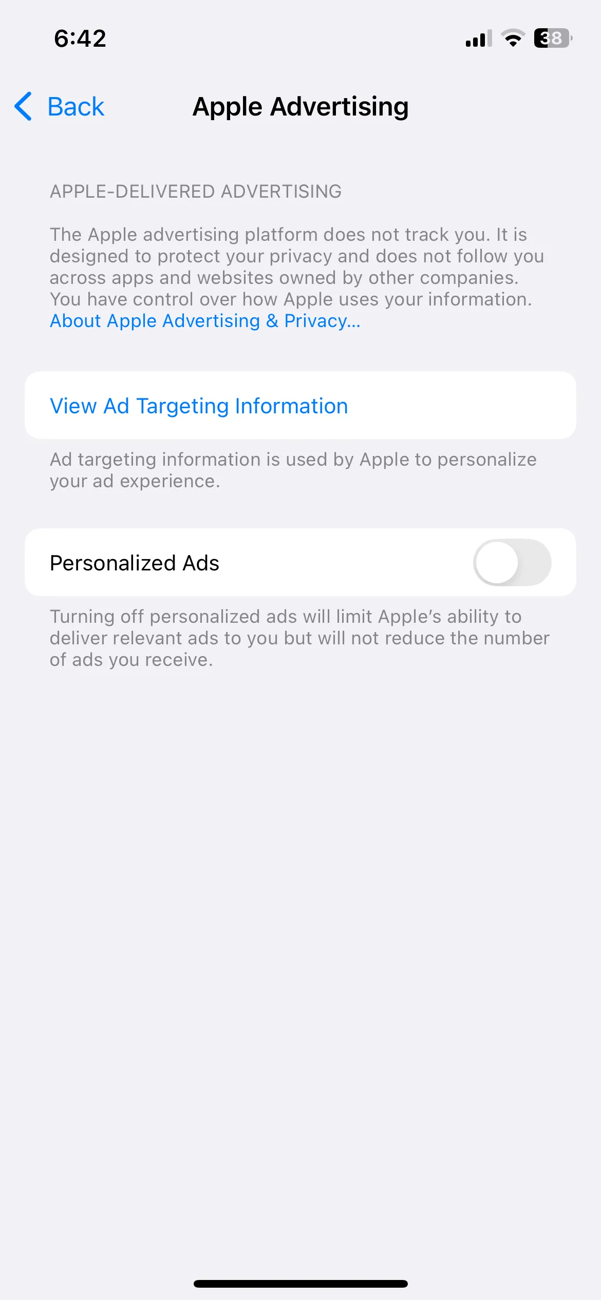 Giao diện cài đặt quảng cáo của Apple và phân tích dữ liệu trên iPhone