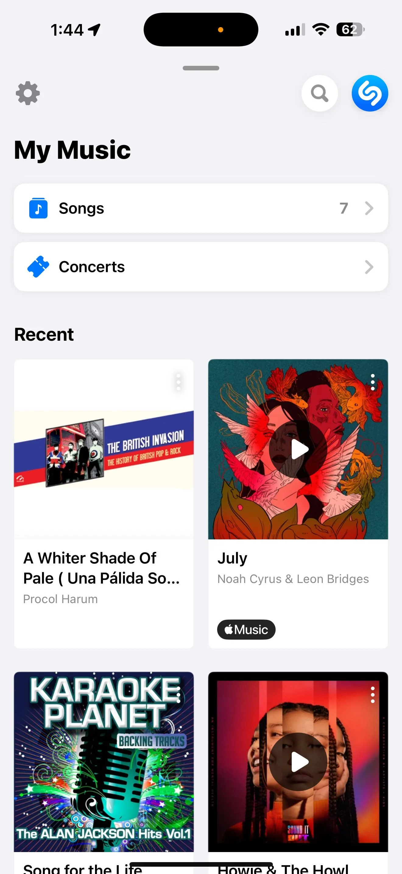 Giao diện cài đặt Shazam và tuỳ chọn đồng bộ nhạc