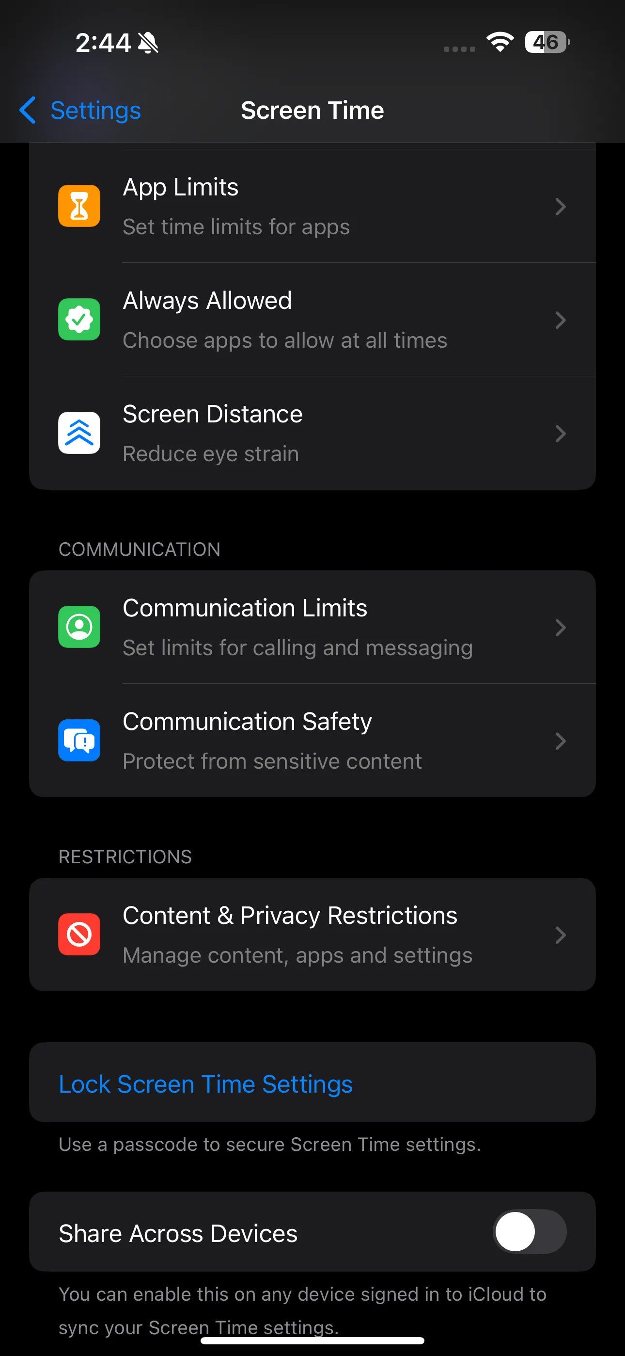 Giao diện cài đặt Thời gian sử dụng (Screen Time) trên iPhone, minh họa tổng quan tính năng.