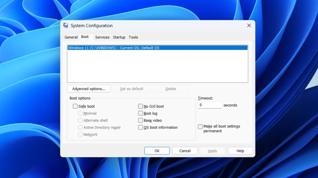 Giao diện công cụ Cấu hình Hệ thống (msconfig) trong Windows, cung cấp các tùy chọn khởi động, dịch vụ và công cụ chẩn đoán.