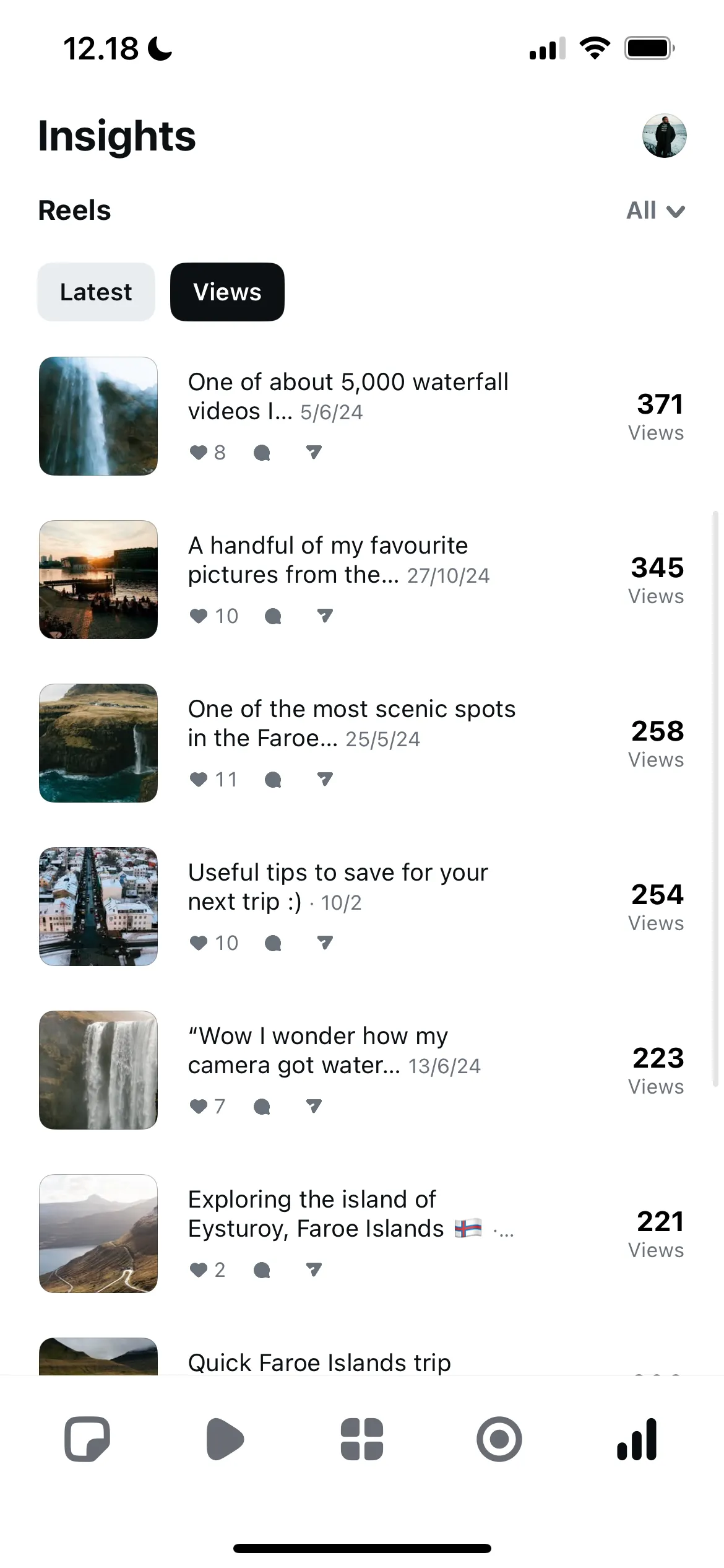 Giao diện danh sách Reels trên ứng dụng Edits của Instagram