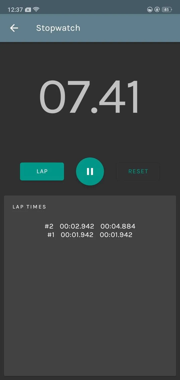 Giao diện đồng hồ bấm giờ tích hợp trong Amdroid
