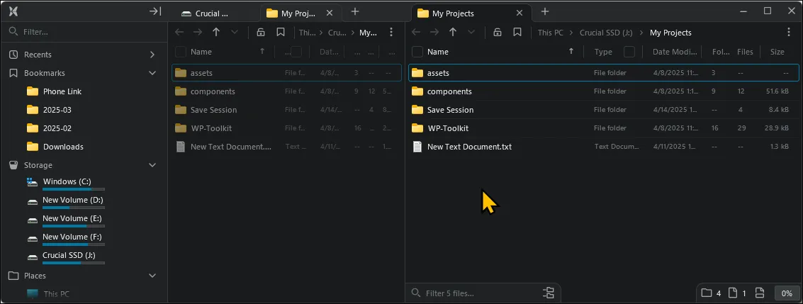 Giao diện File Pilot với chế độ xem song song Dual Pane trên Windows 11 giúp quản lý tệp hiệu quả hơn