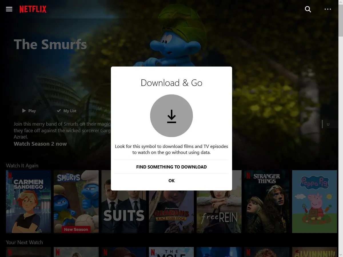 Giao diện Netflix trên máy tính với danh sách phim đã tải xuống sẵn sàng để xem ngoại tuyến