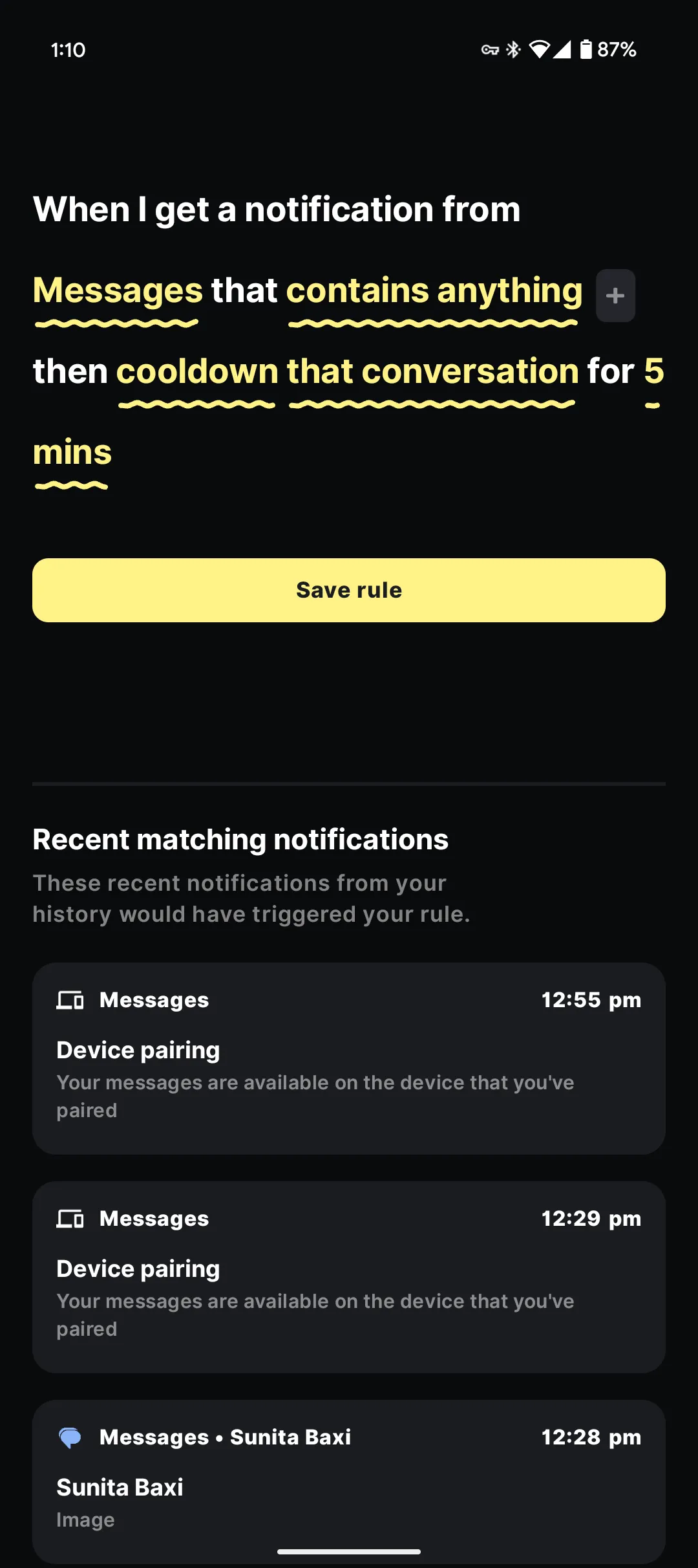 Giao diện tạo quy tắc mới trong ứng dụng BuzzKill để tùy chỉnh thông báo Android hiệu quả