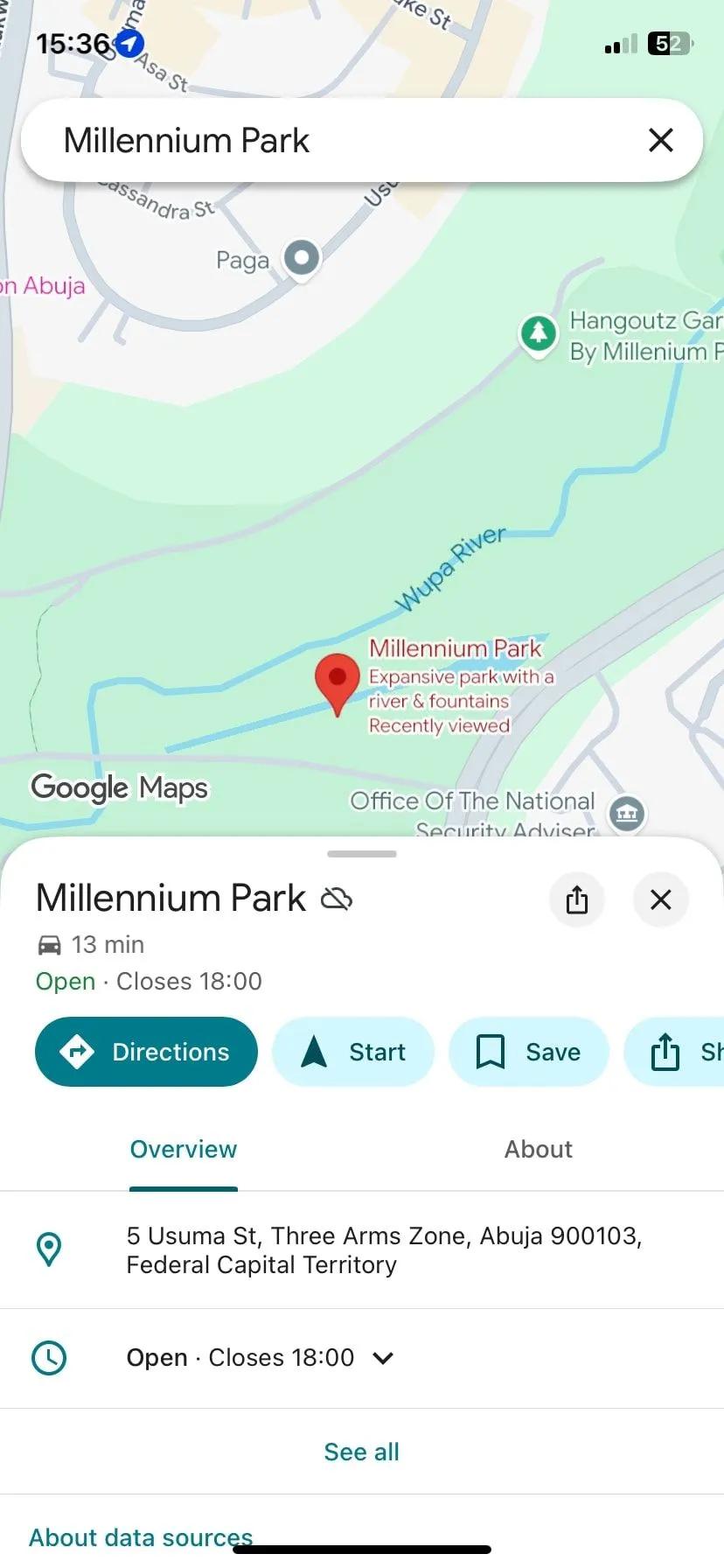 Giao diện tìm kiếm offline của Google Maps hiển thị hạn chế tính năng khi không có kết nối internet.