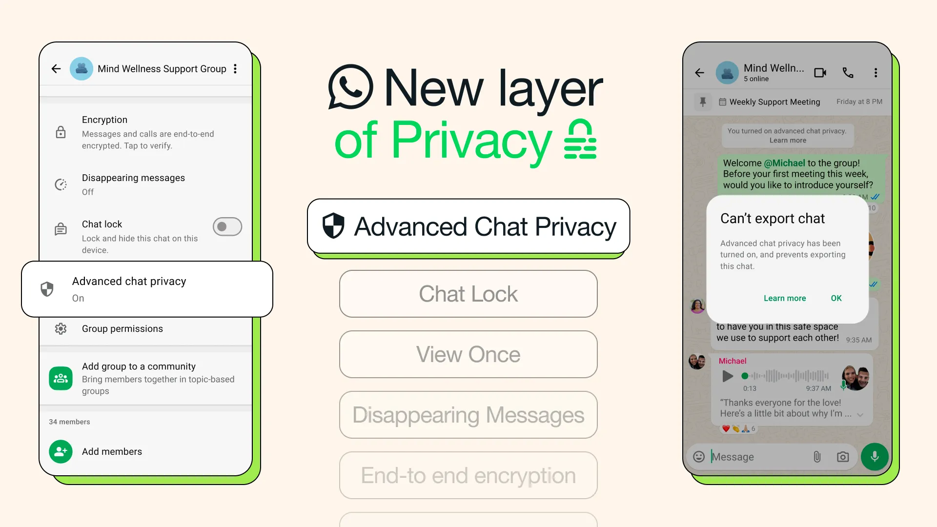 Giao diện tính năng Advanced Chat Privacy mới trên WhatsApp giúp bảo vệ dữ liệu người dùng