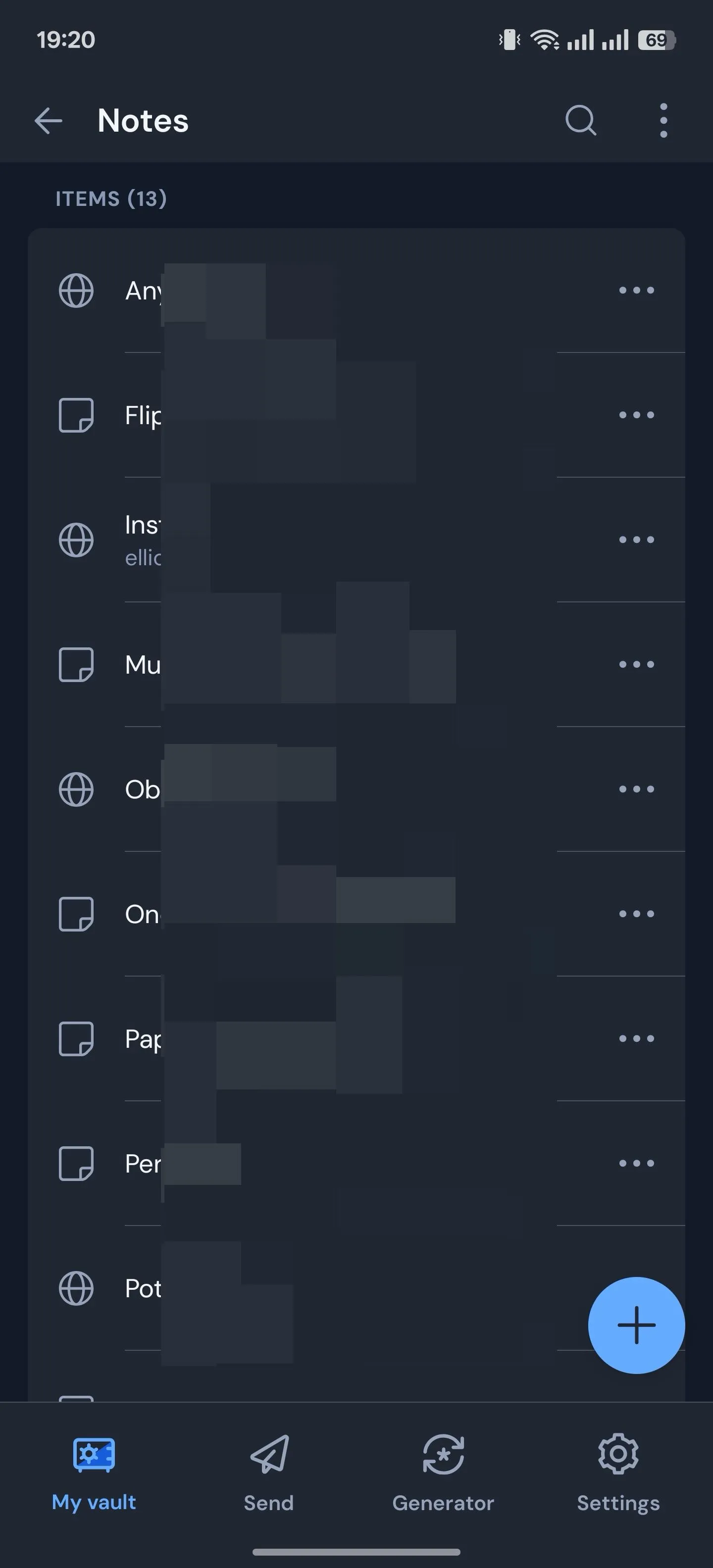 Giao diện tính năng Ghi chú bảo mật trong ứng dụng Bitwarden trên Android, minh họa cách lưu trữ thông tin nhạy cảm.
