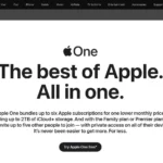 Giao diện trang chủ Apple One hiển thị các dịch vụ được gói gọn, minh họa lợi ích của gói đăng ký tổng hợp.