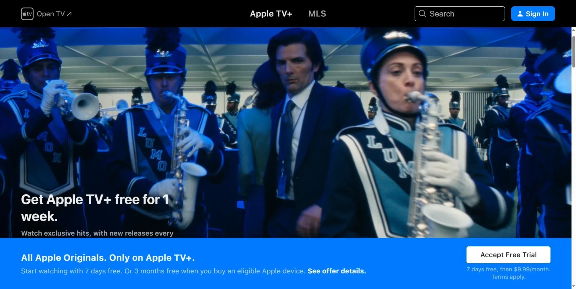 Giao diện trang chủ Apple TV+ với các bộ phim và chương trình độc quyền, minh họa nội dung giải trí của Apple One.