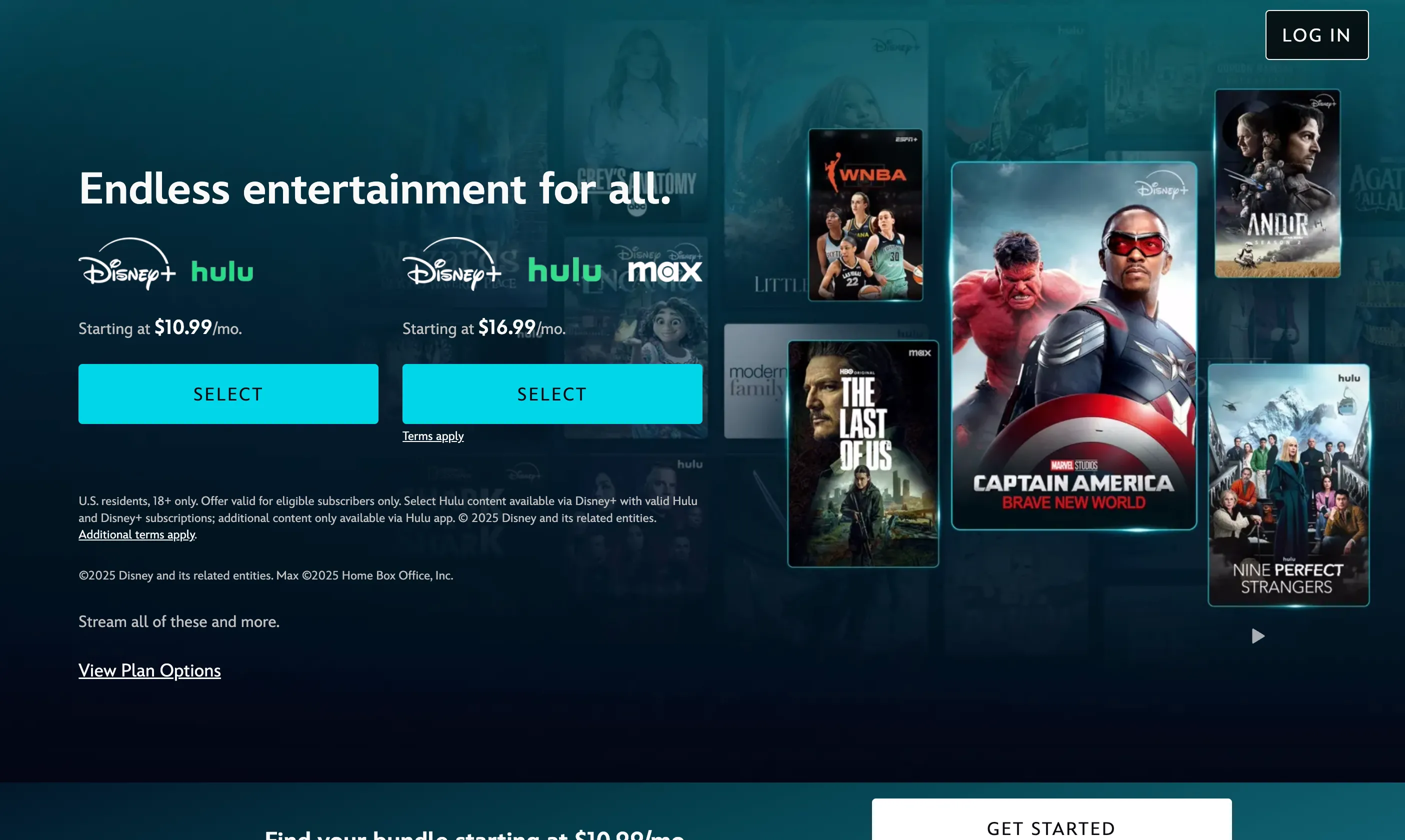 Giao diện trang chủ Disney+ với biểu tượng các thương hiệu Disney, Pixar, Marvel và Star Wars
