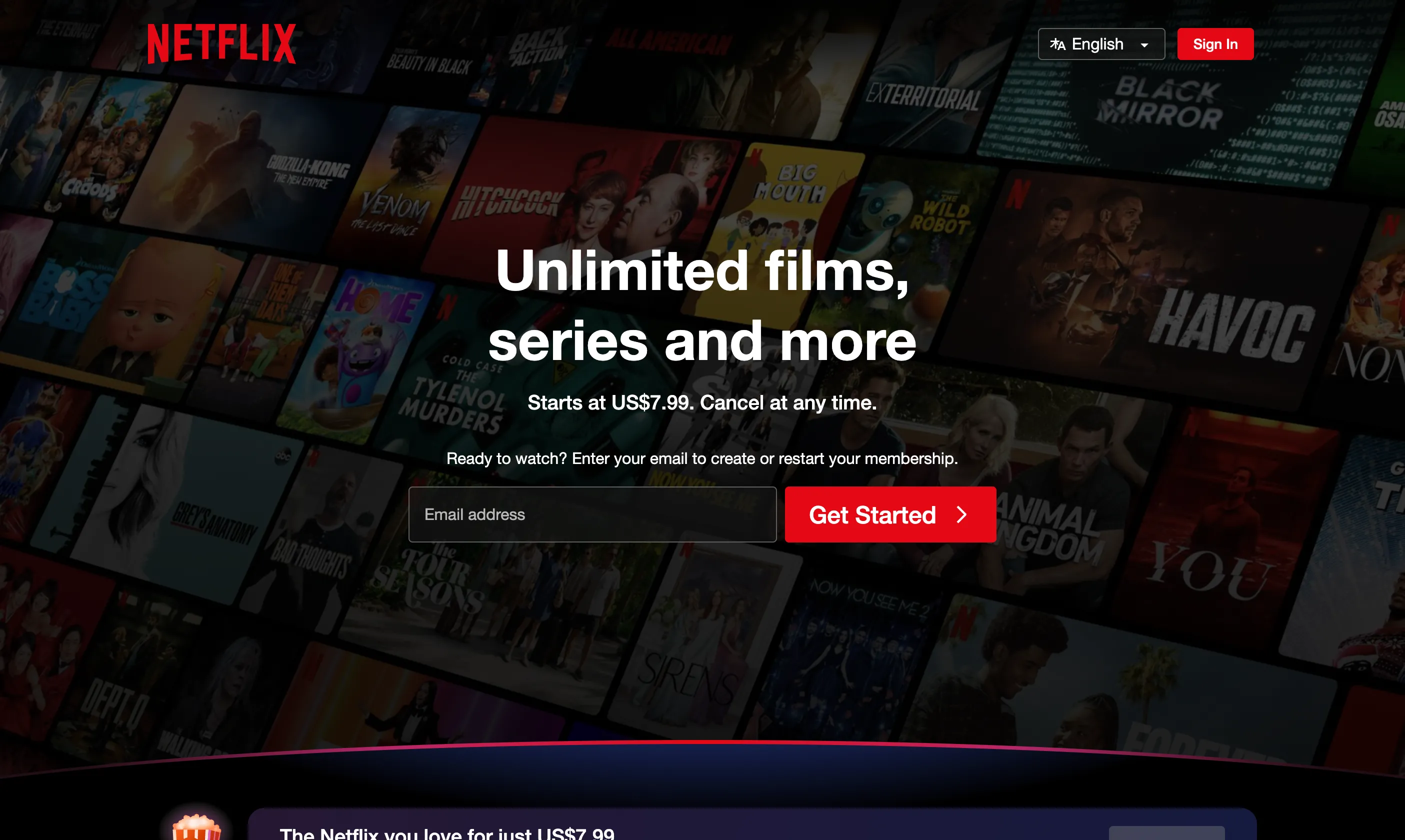 Giao diện trang chủ Netflix với đa dạng phim và chương trình truyền hình