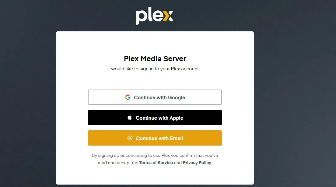 Giao diện trang đăng ký tài khoản Plex để bắt đầu thiết lập máy chủ