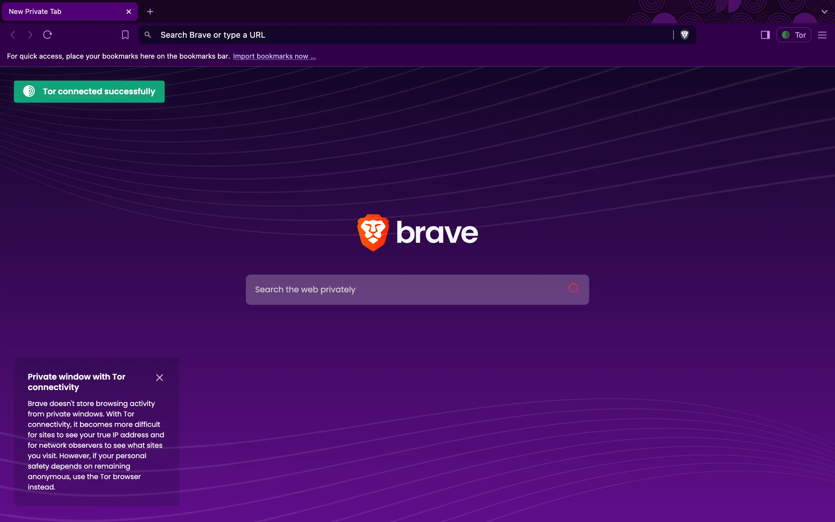 Giao diện trình duyệt Brave ở chế độ ẩn danh Tor