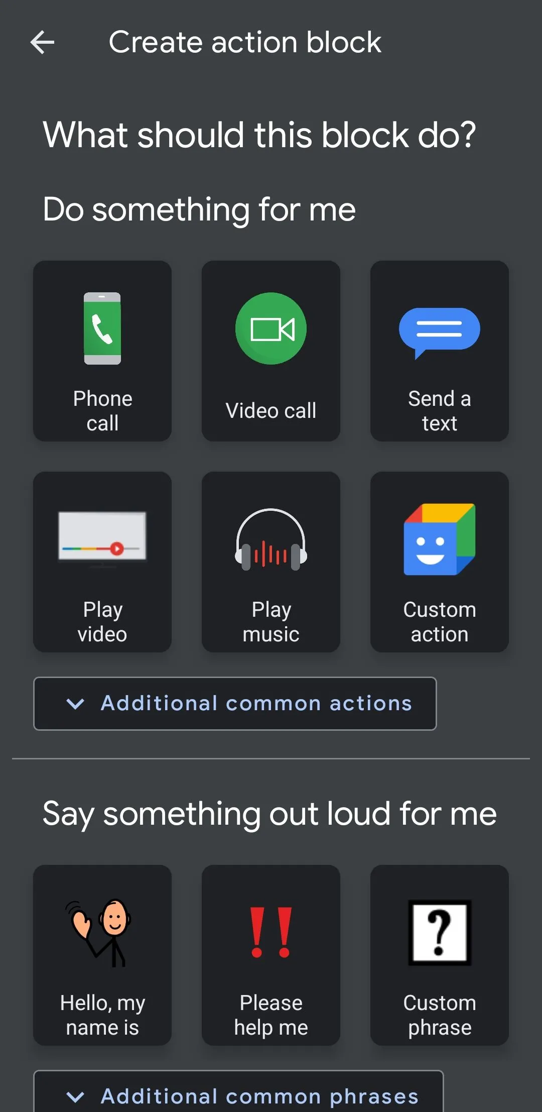 Giao diện ứng dụng Action Blocks trên điện thoại Android