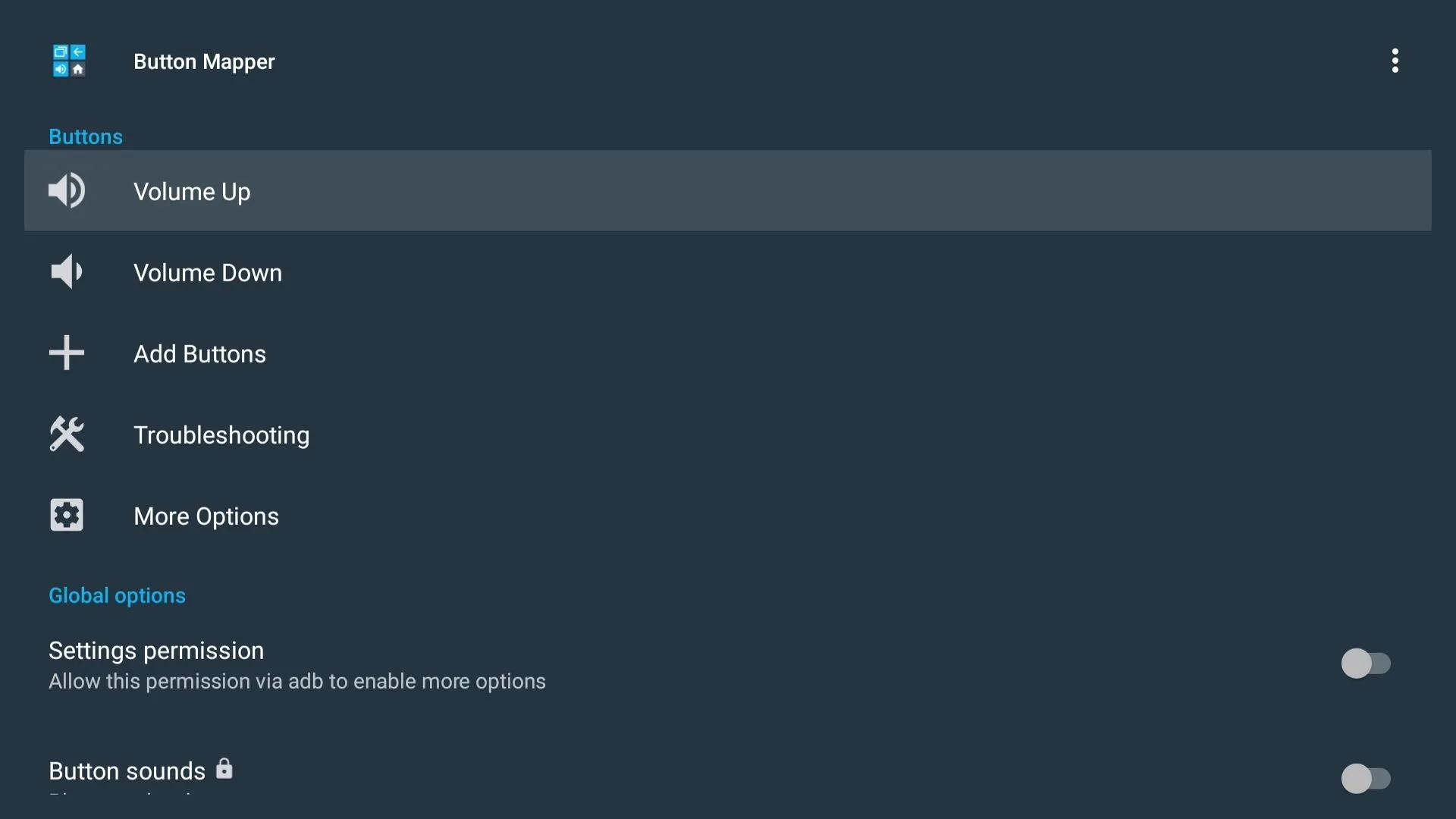 Giao diện ứng dụng Button Mapper trên Google TV hiển thị các tùy chọn để ánh xạ lại các nút bấm