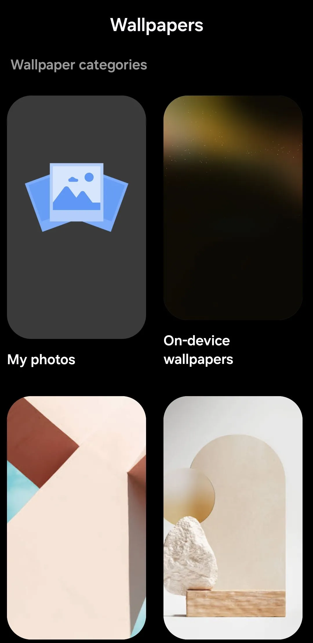 Giao diện ứng dụng Google Wallpapers trên Android