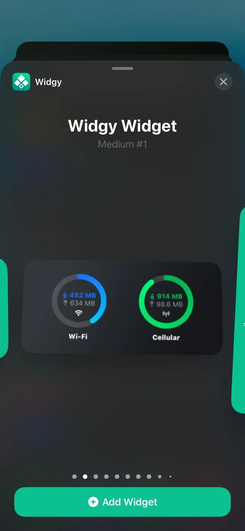 Giao diện ứng dụng Widgy hiển thị các tùy chọn tùy chỉnh widget trên màn hình iPhone