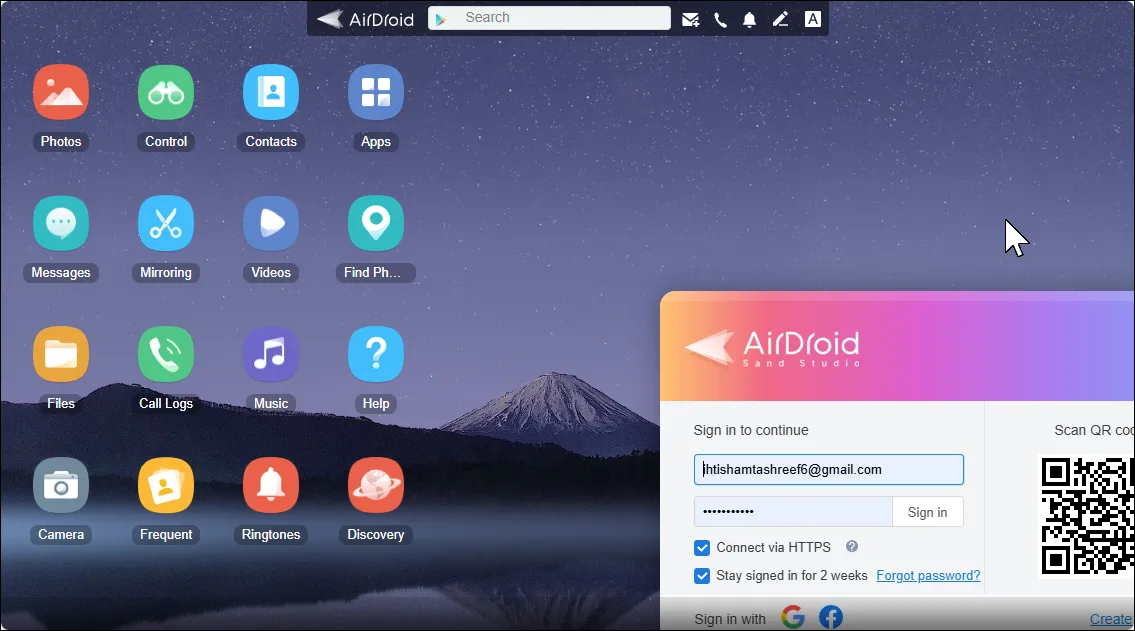 Giao diện web của AirDroid giúp điều khiển điện thoại từ xa