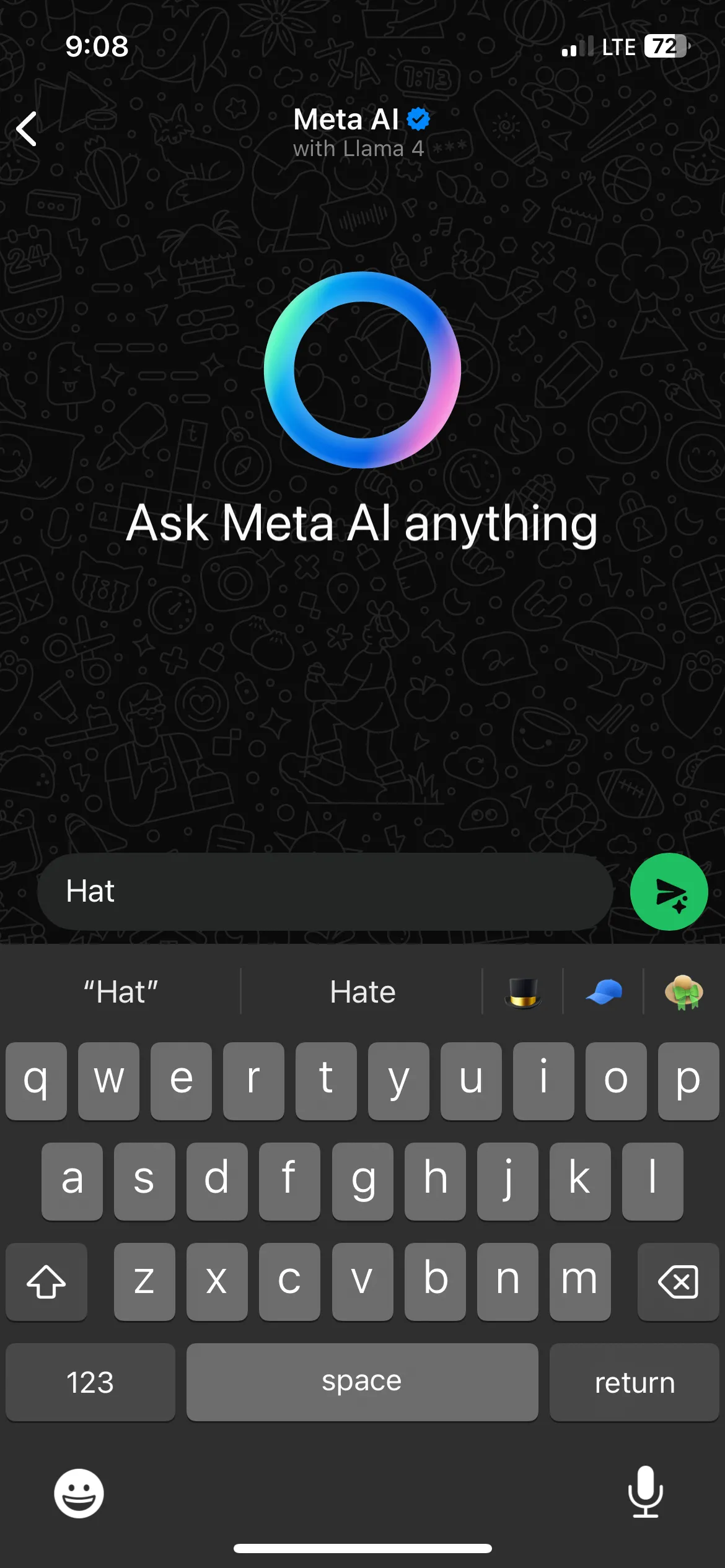 Gõ từ &quot;hat&quot; với gợi ý biểu tượng cảm xúc trên iPhone