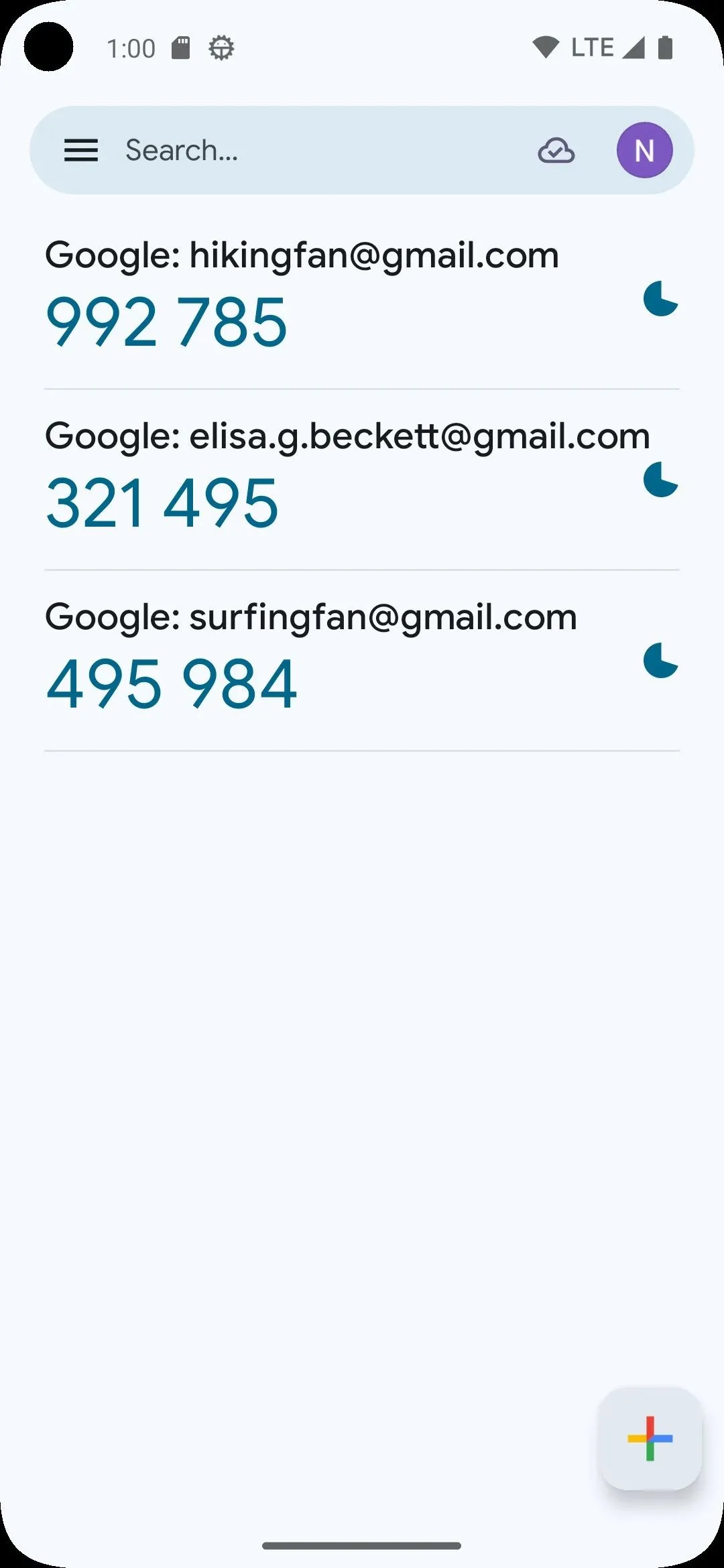 Google Authenticator hiển thị mã xác thực trên Android