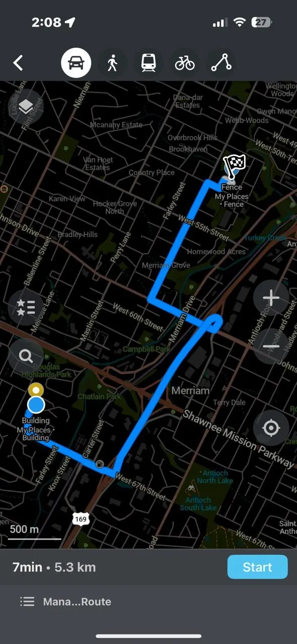 Hiển thị khoảng cách và lộ trình giữa hai điểm trên bản đồ Organic Maps, nhấn mạnh tính năng dẫn đường offline.