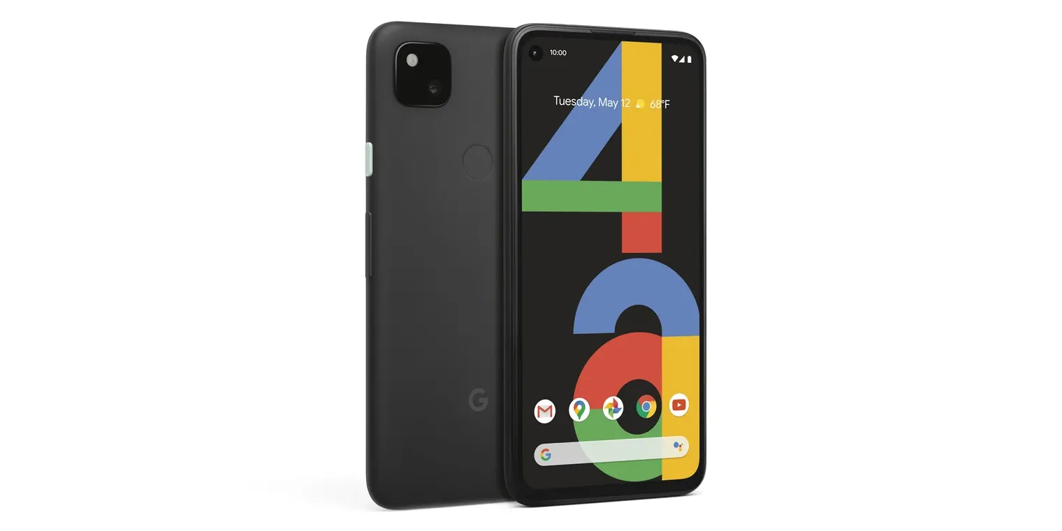 Hình ảnh điện thoại Google Pixel 4a với thiết kế mặt trước và mặt sau, minh họa thiết bị đang nhận bản cập nhật quản lý pin.