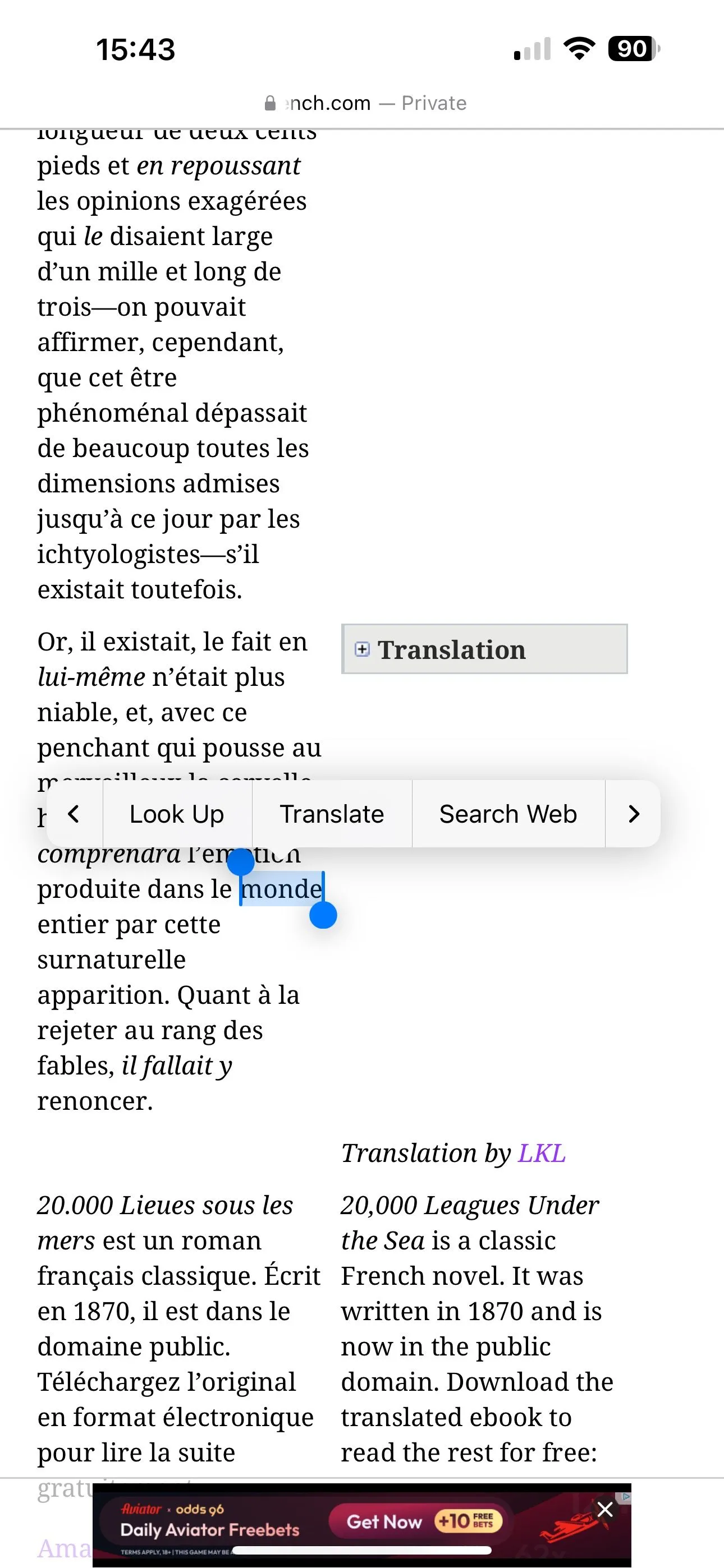 Hình ảnh thao tác truy cập tính năng Tra cứu (Look Up) từ menu ngữ cảnh trên iPhone sau khi chọn từ cần định nghĩa.