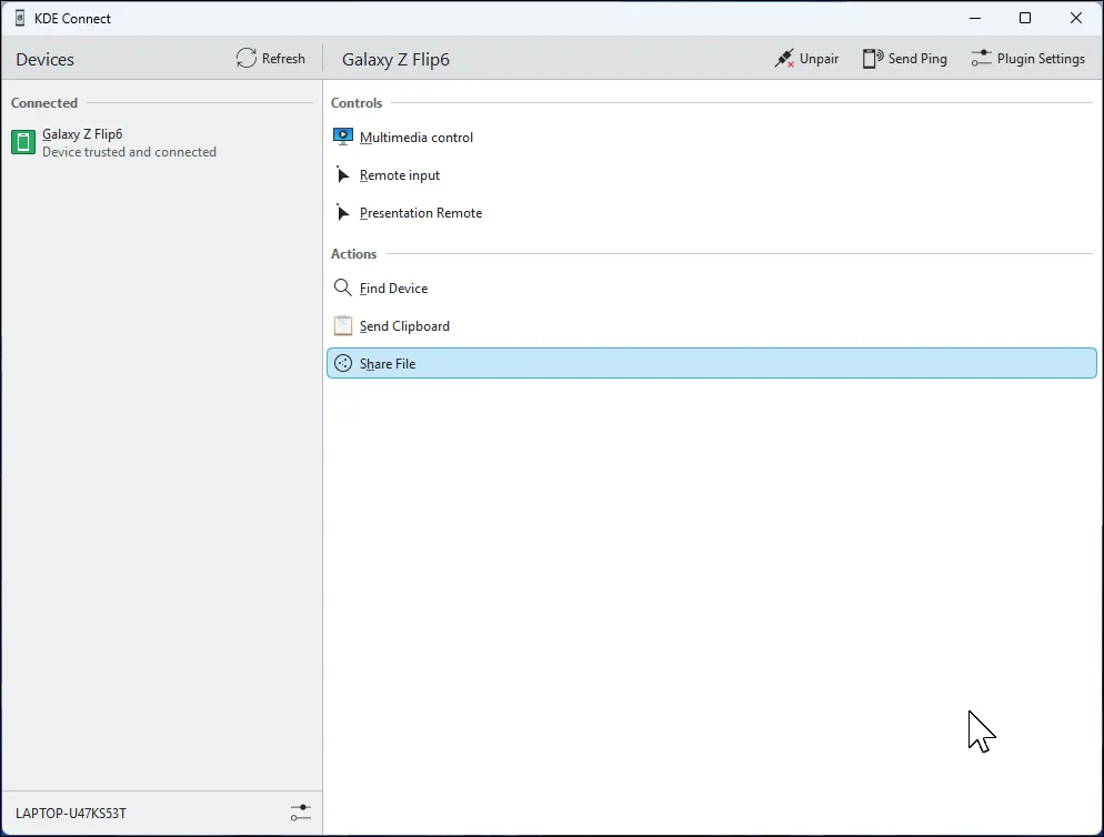 KDE Connect giao diện ứng dụng trên Windows 11