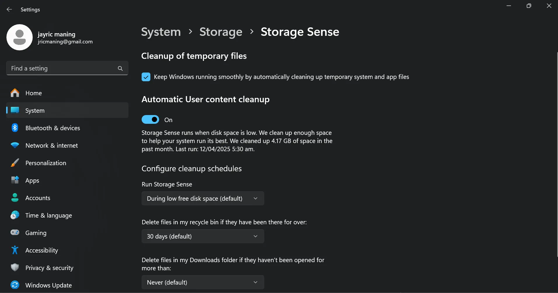 Kích hoạt và cấu hình Storage Sense trên Windows để tự động dọn dẹp bộ nhớ