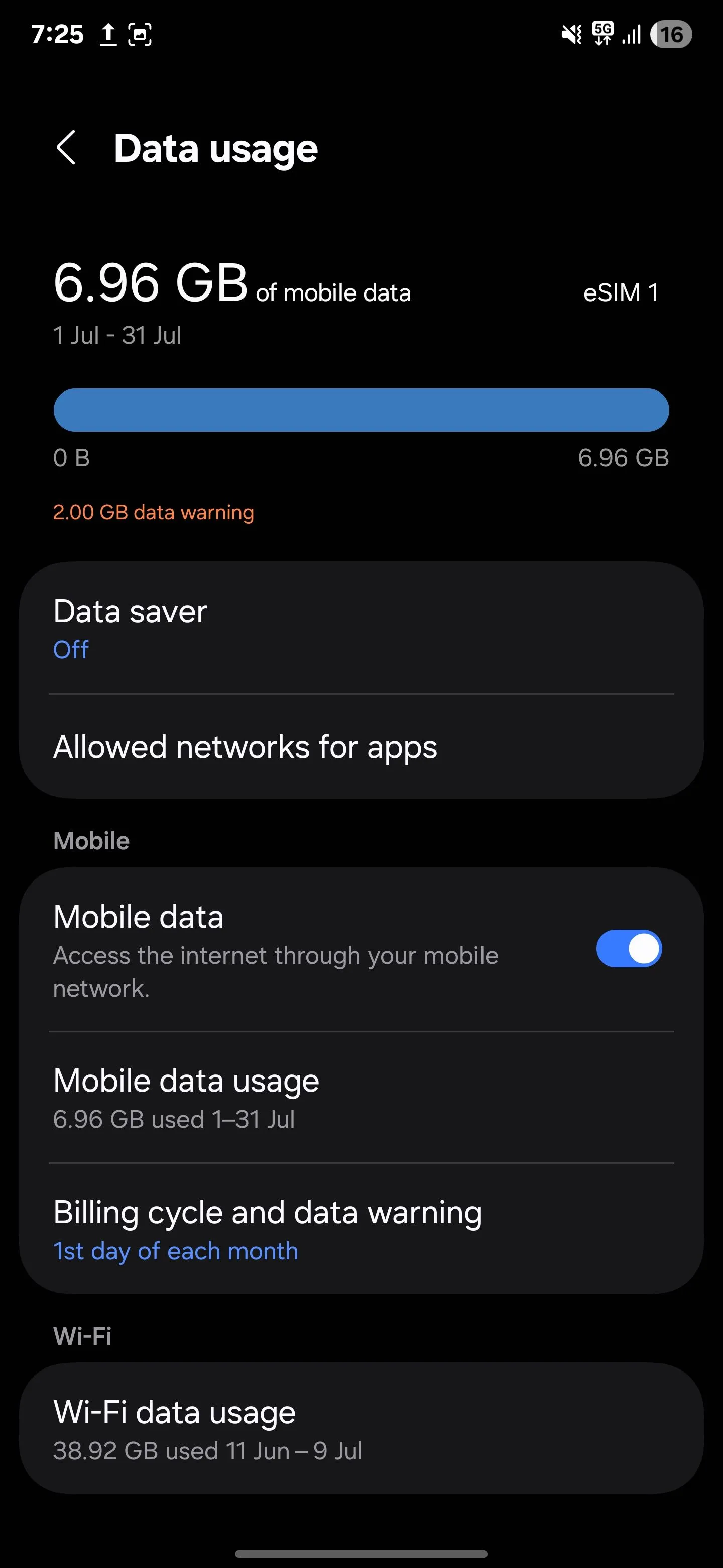 Kiểm tra sử dụng dữ liệu di động Samsung để tối ưu pin