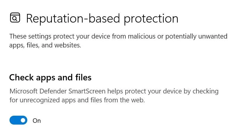 Kiểm tra và cấu hình cài đặt SmartScreen trong ứng dụng Cài đặt của Windows