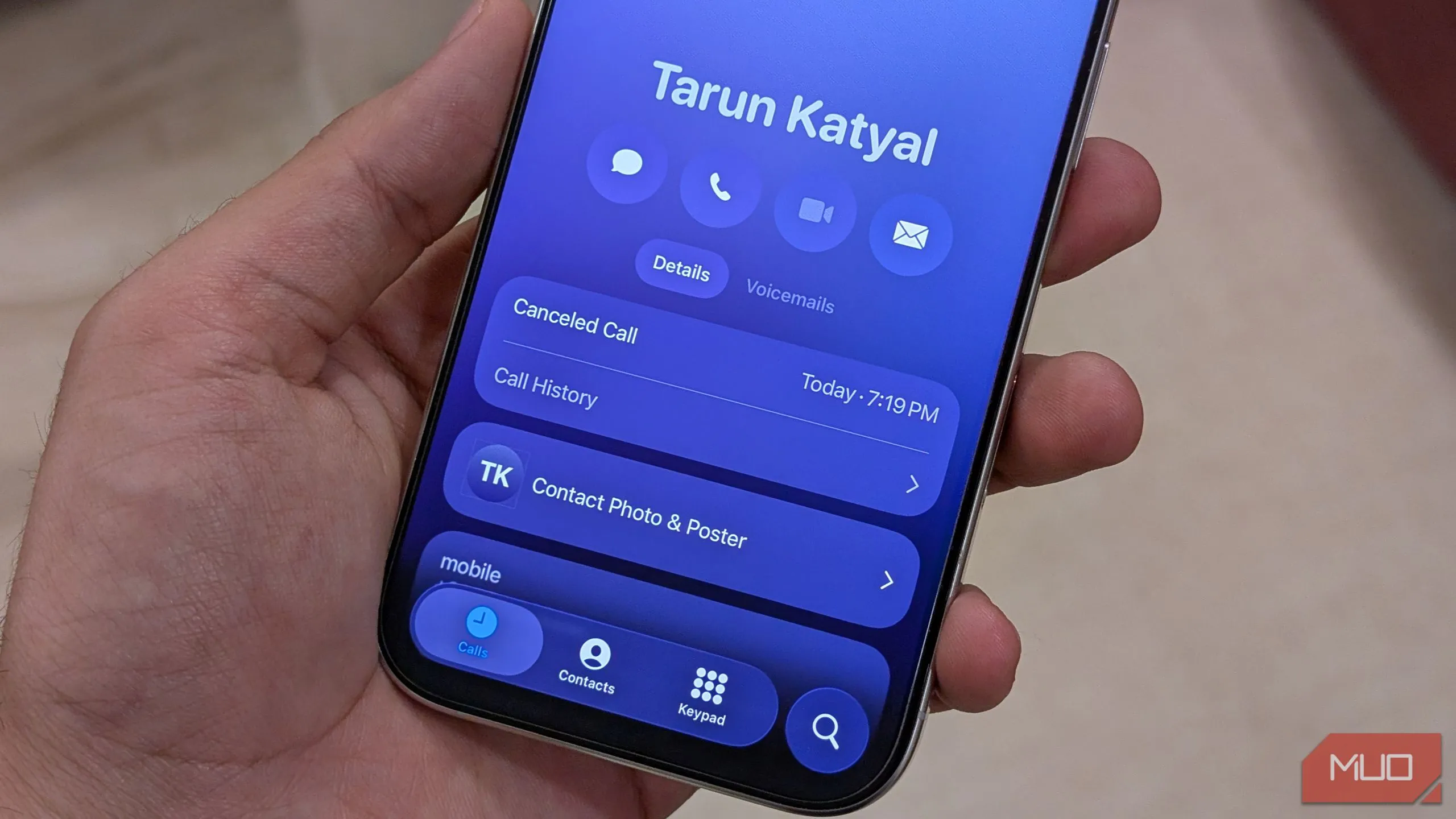 Lịch sử cuộc gọi của một liên hệ cụ thể trong iOS 26