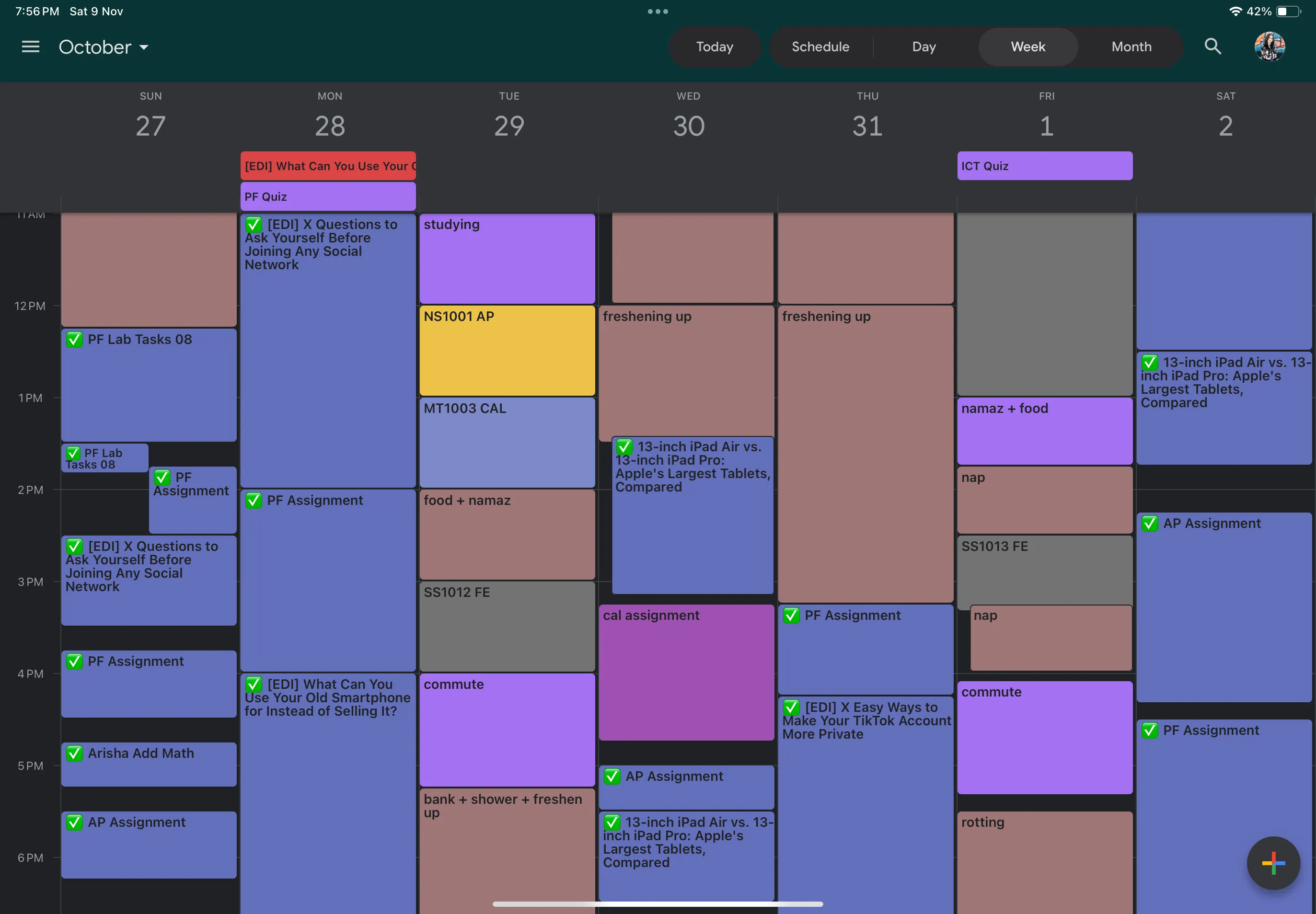 Lịch trình hàng tuần được sắp xếp gọn gàng trong Google Calendar
