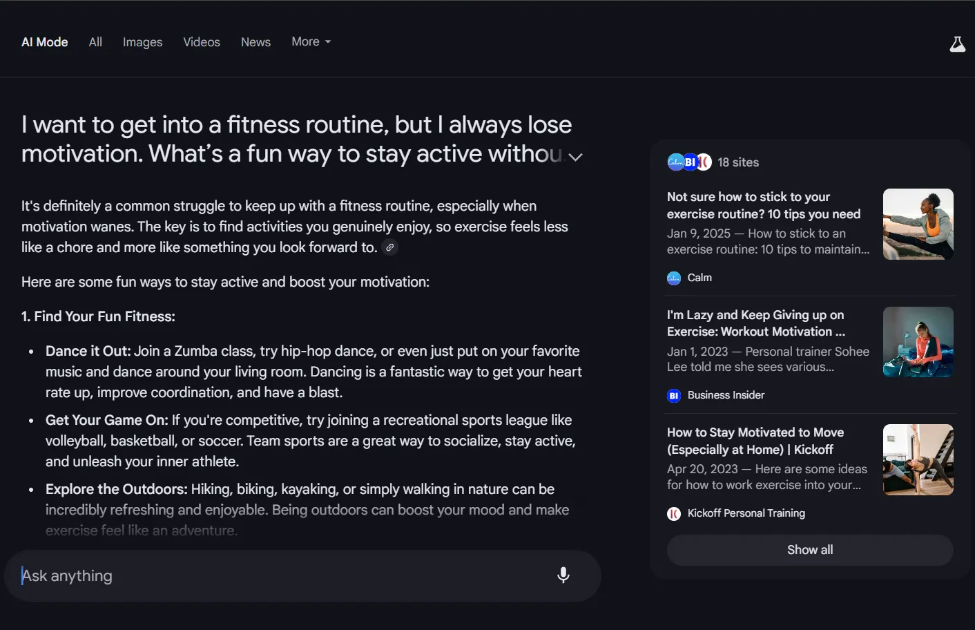 Lời khuyên cá nhân từ Google AI Mode