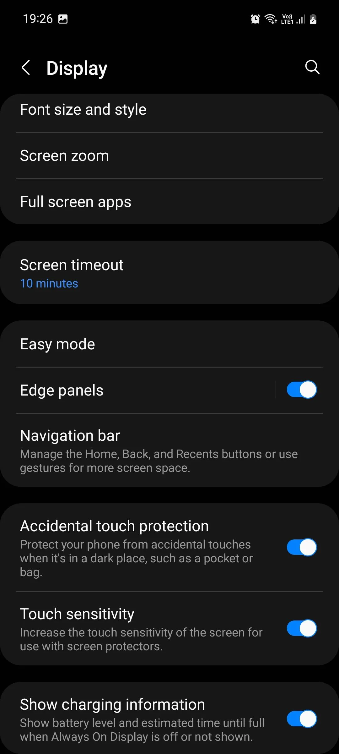 Màn hình cài đặt Edge panels trên điện thoại Samsung Galaxy
