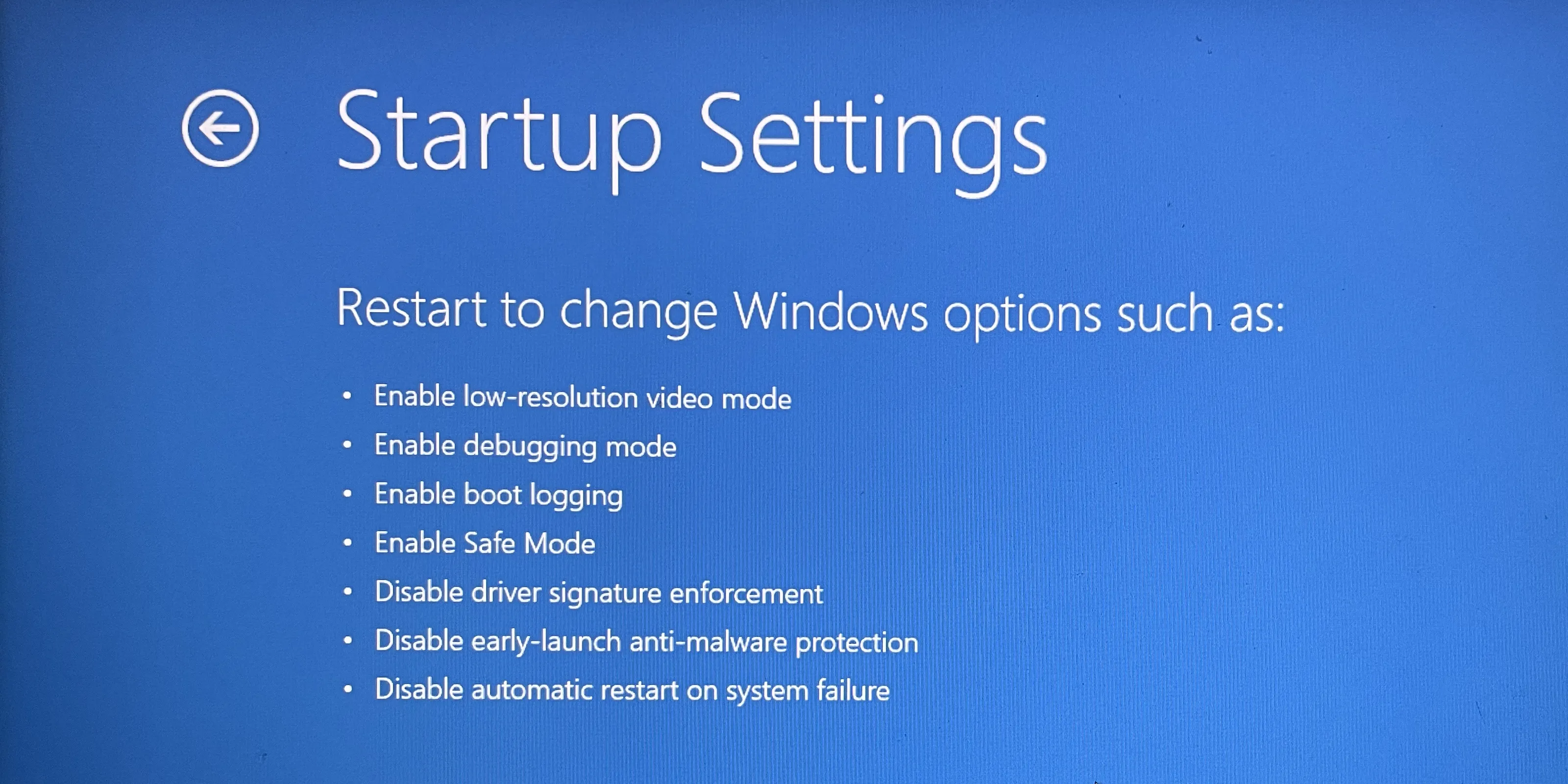 Màn hình Cài đặt Khởi động trên Windows