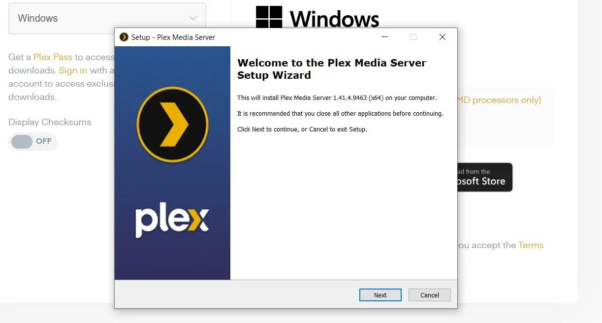 Màn hình cài đặt Plex Media Server trên hệ điều hành Windows