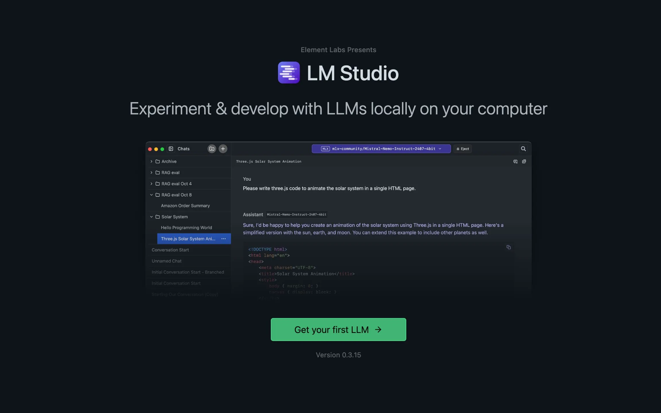 Màn hình chào mừng của ứng dụng LM Studio, hướng dẫn người dùng bắt đầu với các mô hình LLM cục bộ.